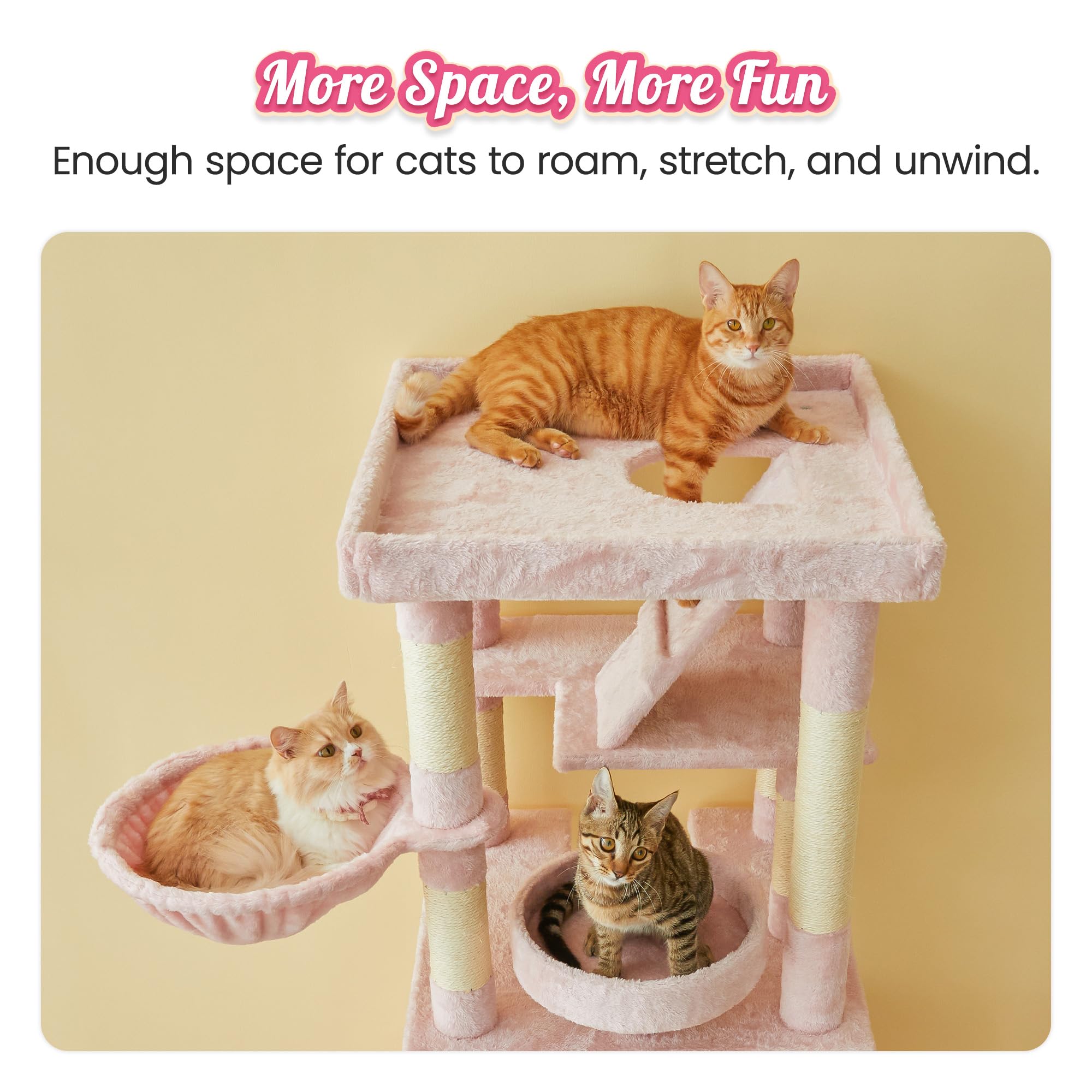 Mwpo 74.8 Inches Pink Extra Large Cat Tree, Tall Cat Tower For Indoor Cats With Large Cat Condo, Wide Top Perch, Hammock, Sisal-