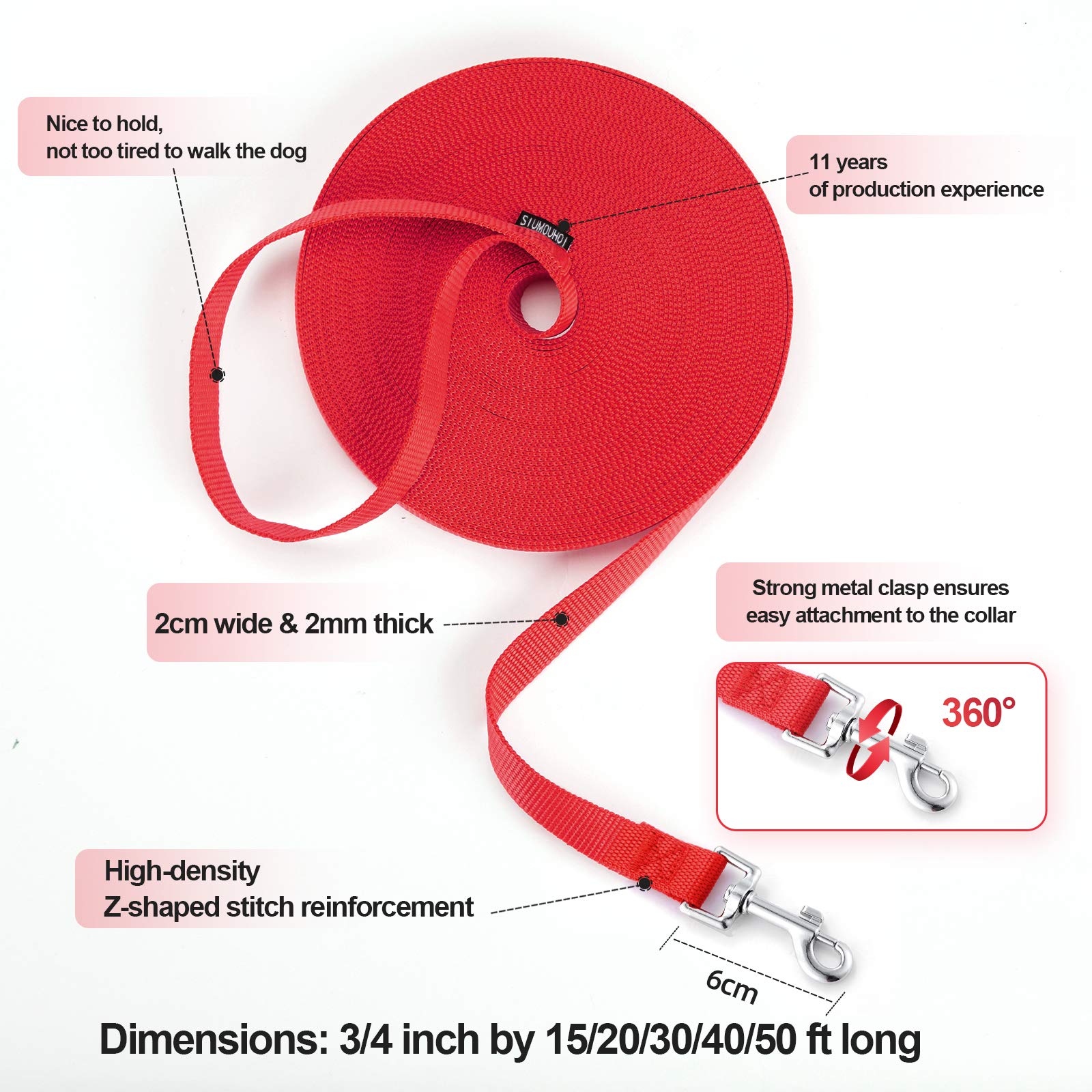 Dog/Puppy Obedience Recall Training Agility Lead - 15ft 20ft 30ft 40ft 50ft Training Leash - Great for Play, Camping, or Backyar
