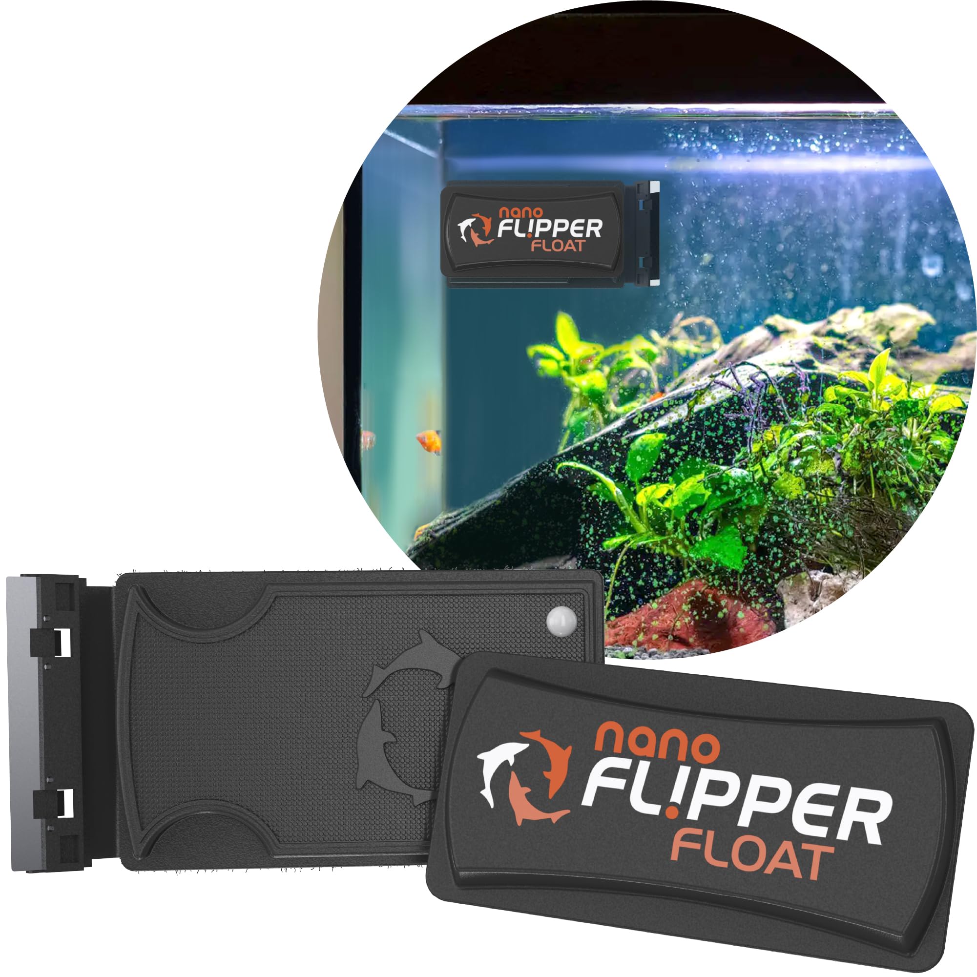 Fl!Pper Flipper Cleaner Float - 2-In-1 Floating Magnetic Aquarium Glass Cleaner - Fish Tank Cleaner - Scrubber & Scraper Aquarium Cleaning Tools - Floating Fish Tank Cleaner, Nano