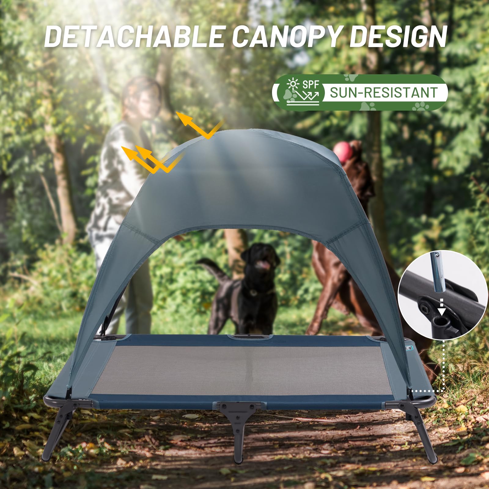 Timber Ridge Outdoor Dog Bed With Canopy, Cooling Elevated Dog Bed Portable Raised Dog Bed With Removable Canopy Shade Tent, Dog