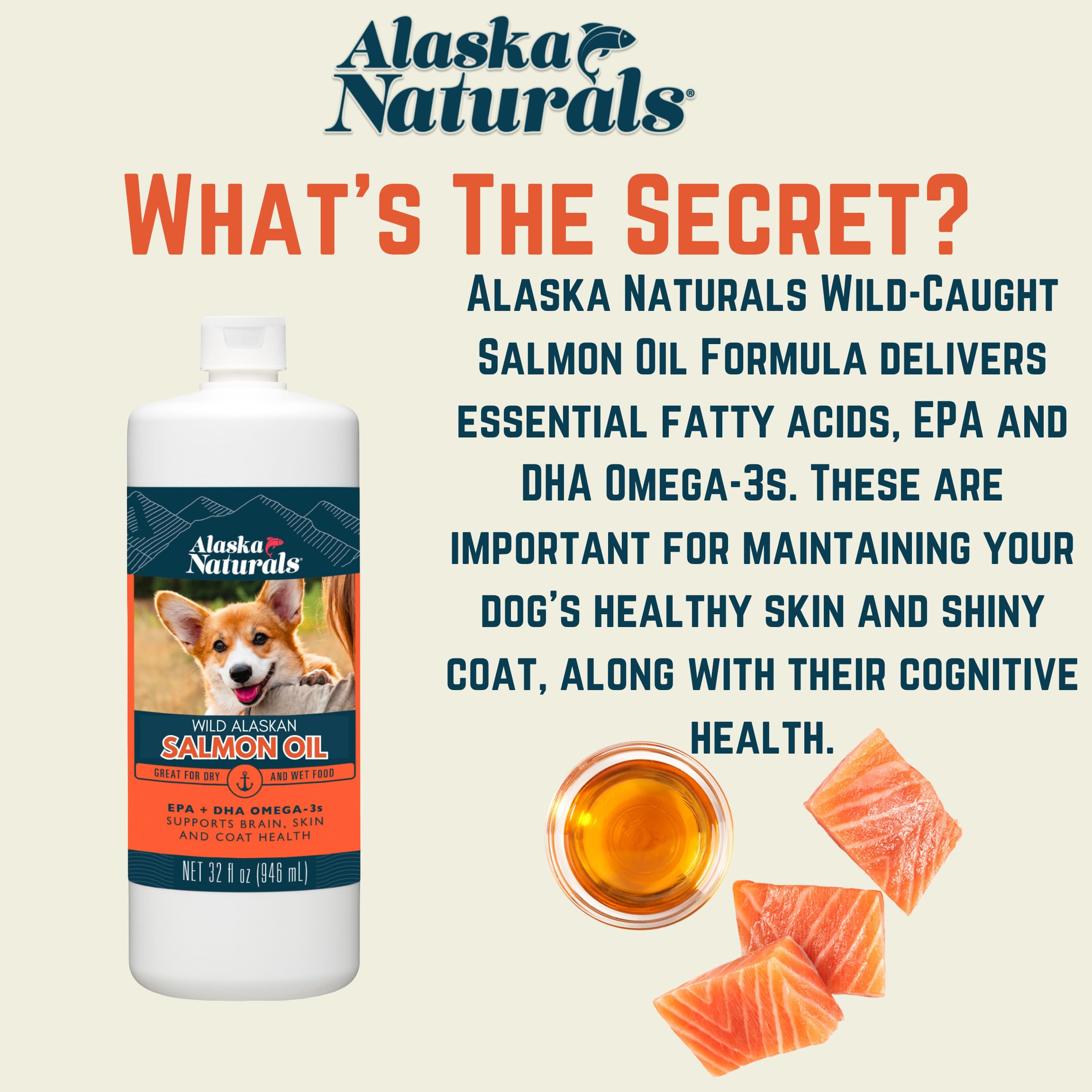 Alaska Naturals Wild Alaskan Salmon Fish Oil Supplement for Dogs, 32 oz, EPA DHA Omega 3 Liquid Food Topper