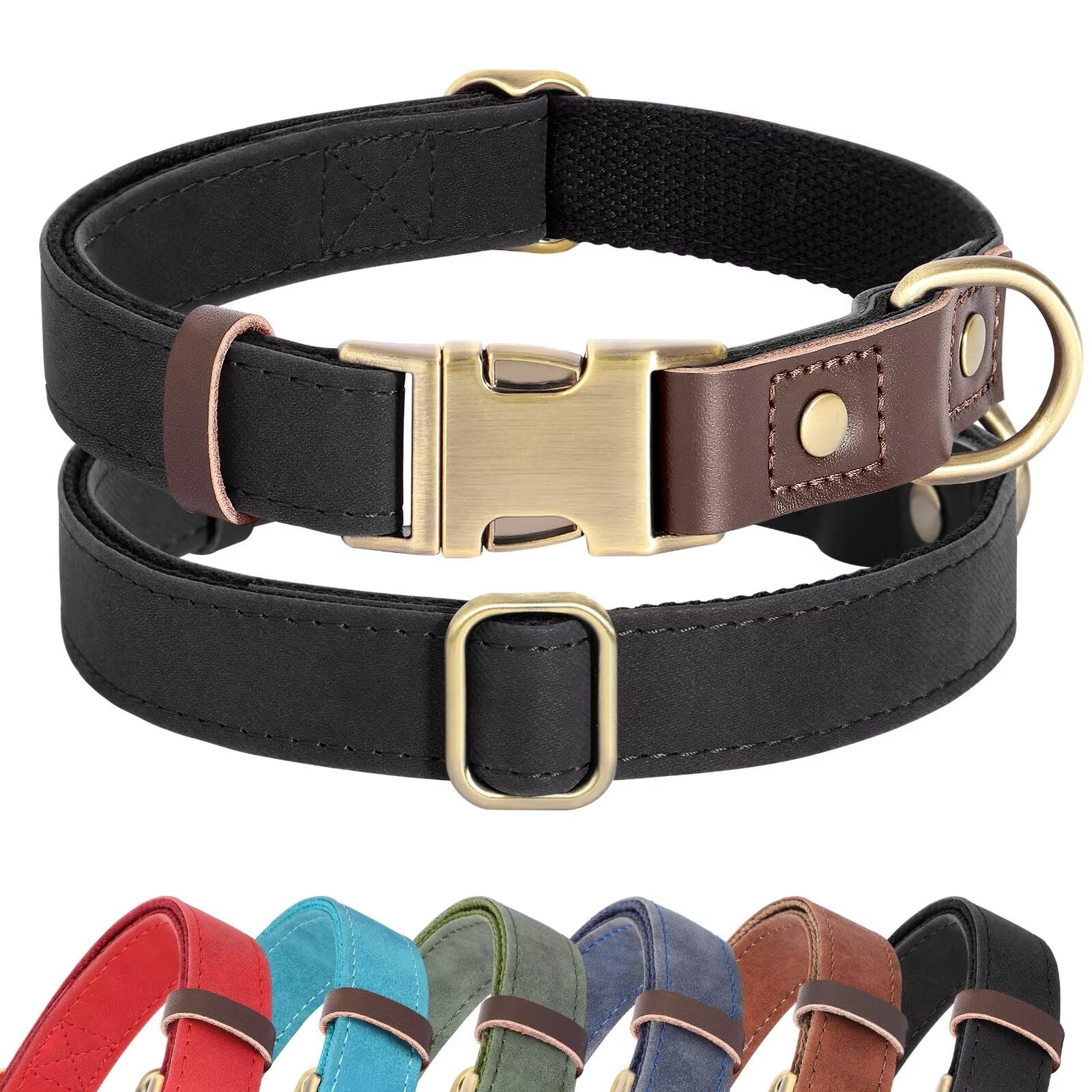 Didog Soft Padded Leather Dog Collar For Large Dogs, Classic Heavy Duty Dog Collars Adjustable With Quick Release Metal Buckle,B