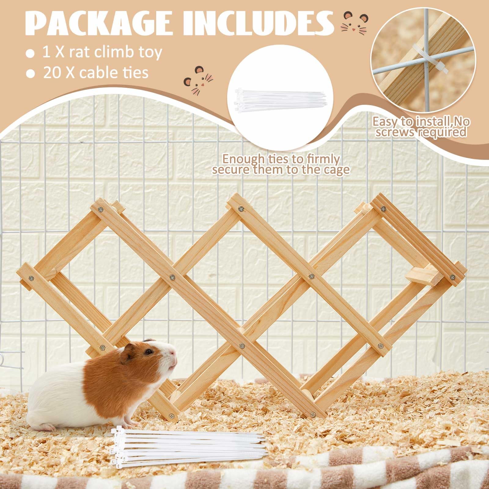 Croblissful Wooden Rat Climbing Toys, Pet Rat Cage Accessories Climbing Ladder, Hamster Educational Toys, Hanging Hamster Supply