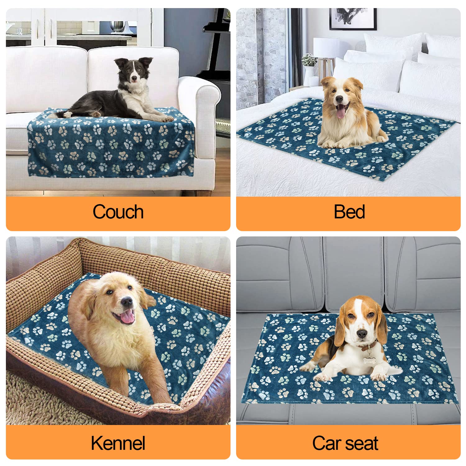 1 Pack 3 Blankets For Dogs Blankets For Large Dogs Medium Dog Blanket Super Soft Fluffy Premium Fleece Pet Blanket Flannel Throw For Dog Puppy Cat Paw Blanket,Navy Blue(41X31 Inch)