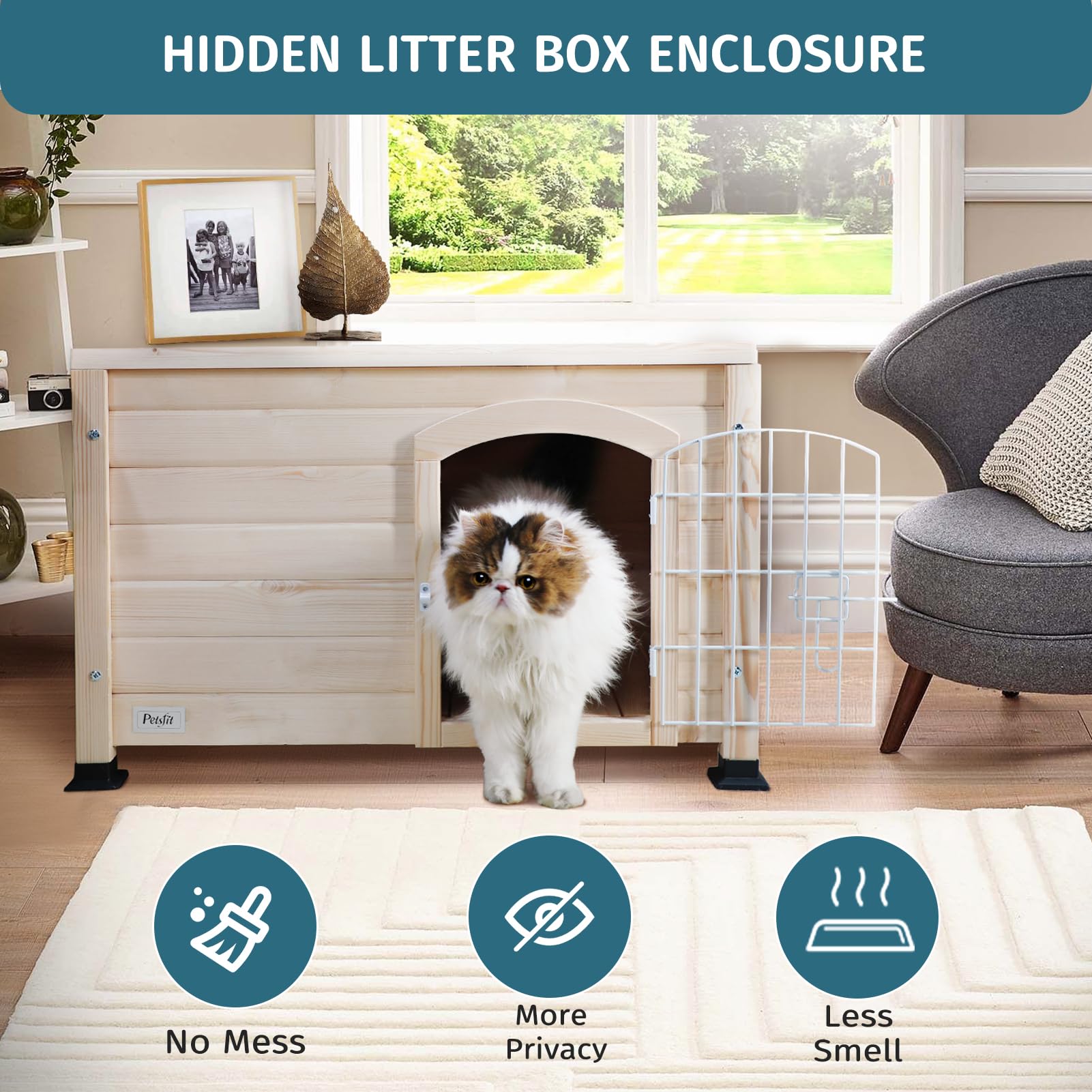 Petsfit Litter Box Enclosure, Modern Cat Litter Box Furniture With Door, Cat House For Indoor Cats, Side End Table, Perfect For