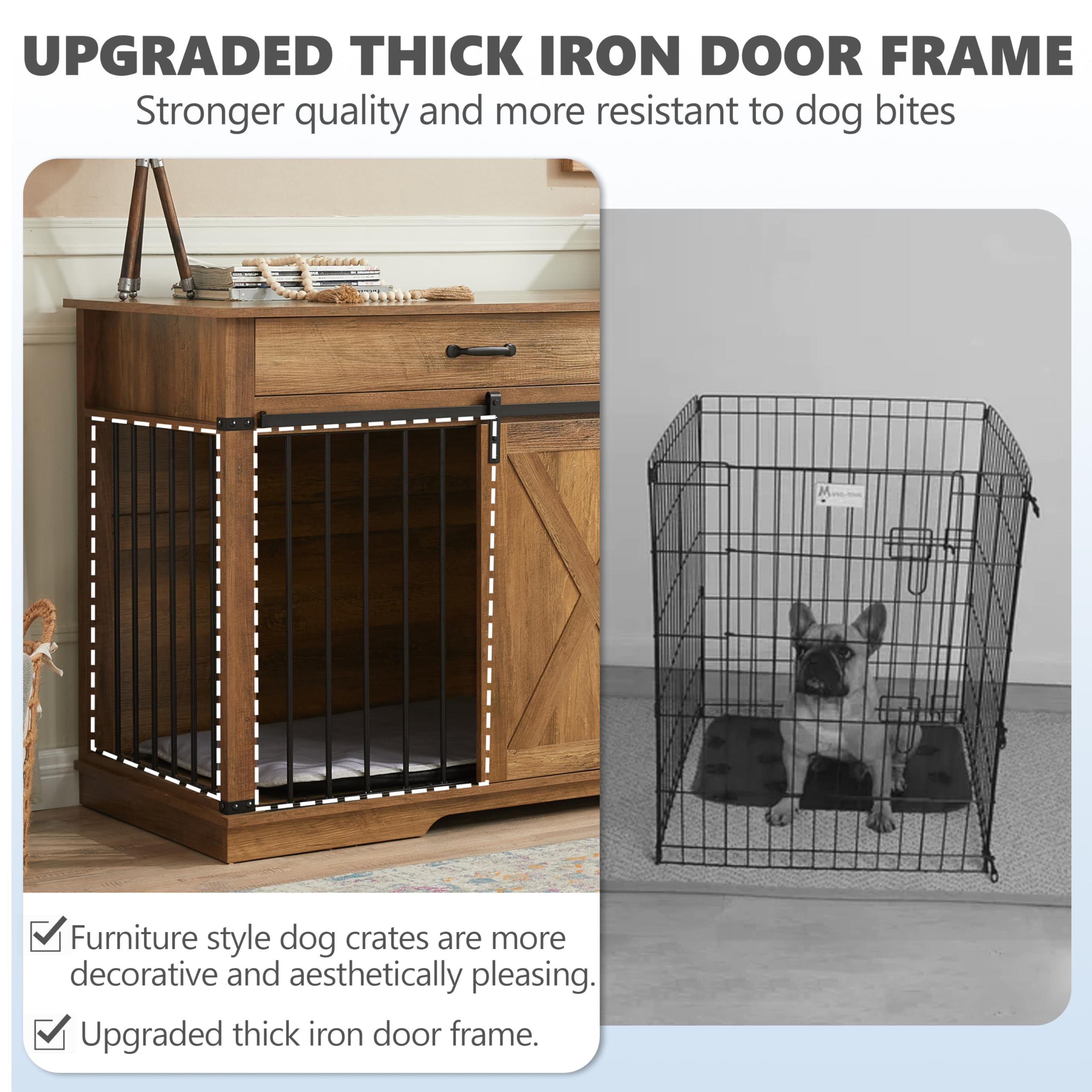 KACVON Dual Dog Kennel for 2 Medium Dogs, Rustic Oak Wooden Pet Crate, 72.5 Indoor Dog Cage & TV Stand, Extra Large with Removable Divider