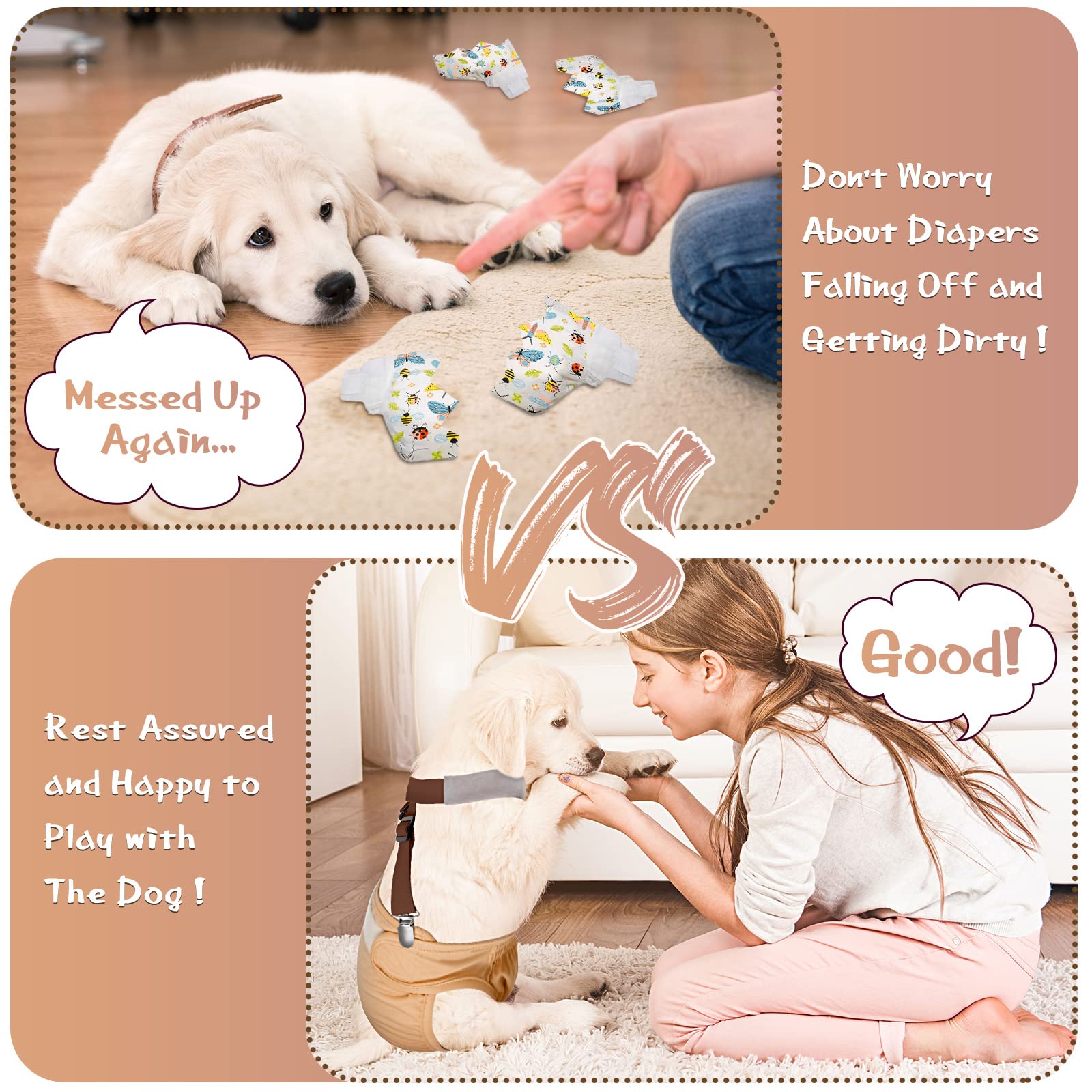 2 Pieces Dog Diaper Suspenders Belly Bands Canine Harness Keep Diaper On Your Dog For Small Medium And Large Dogs (Black, Brown, Small)