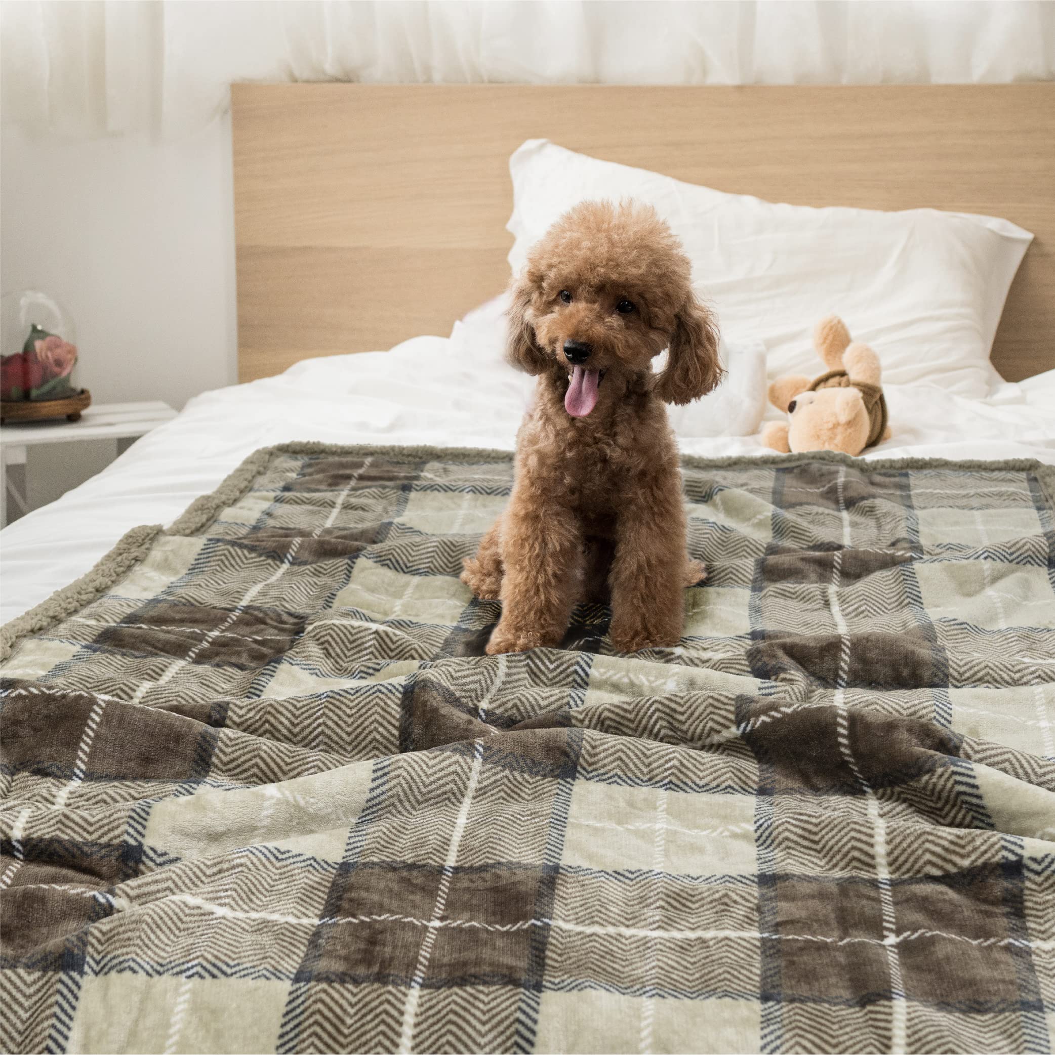Petami Waterproof Dog Blanket For Bed, Xl Dog Pet Blanket Couch Cover Protection, Sherpa Fleece Leakproof Bed Blanket For Crate