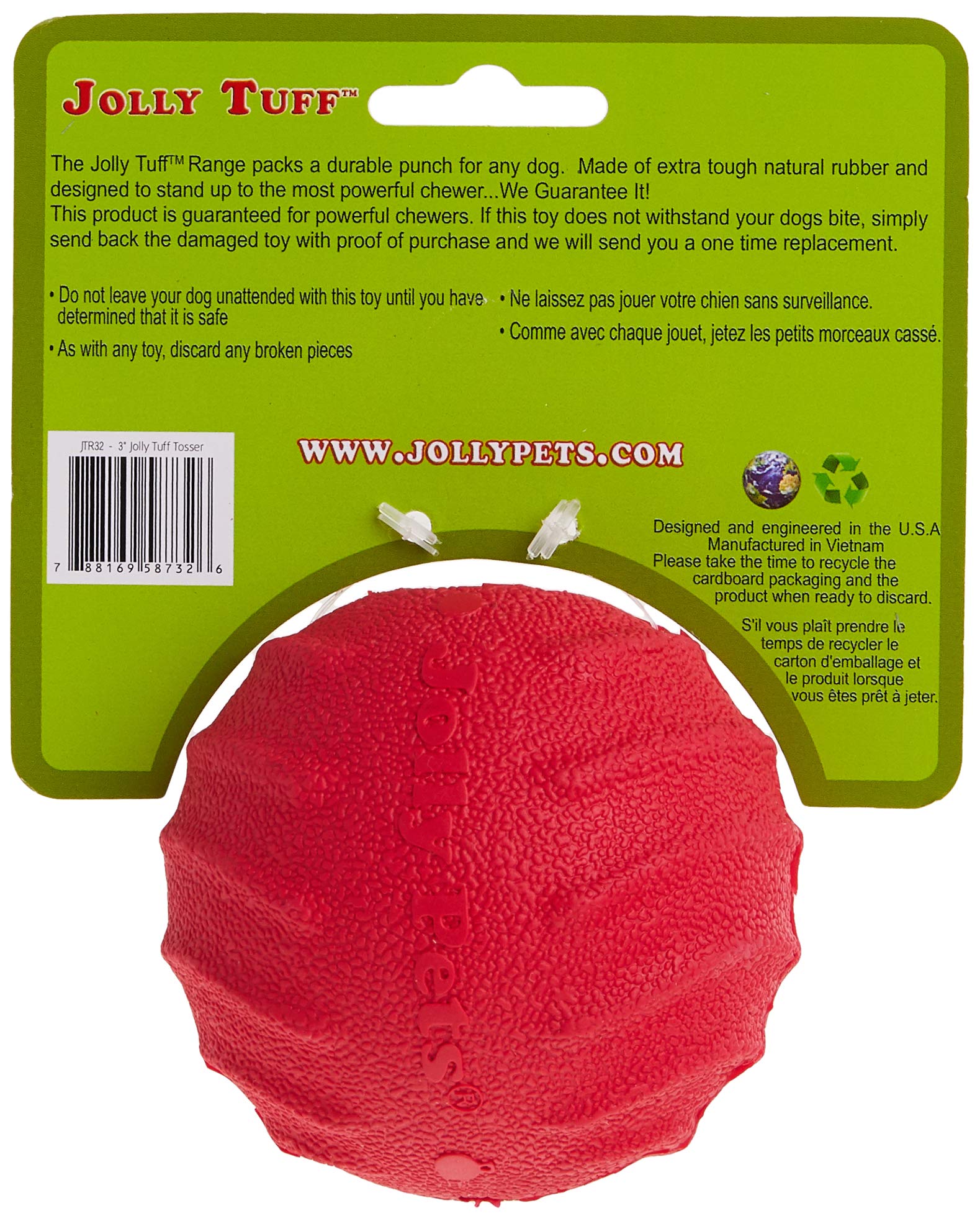 Jolly Pets Tuff Tosser Bouncing Ball Tog Toy/Treat Holder, 3 Inches, Red