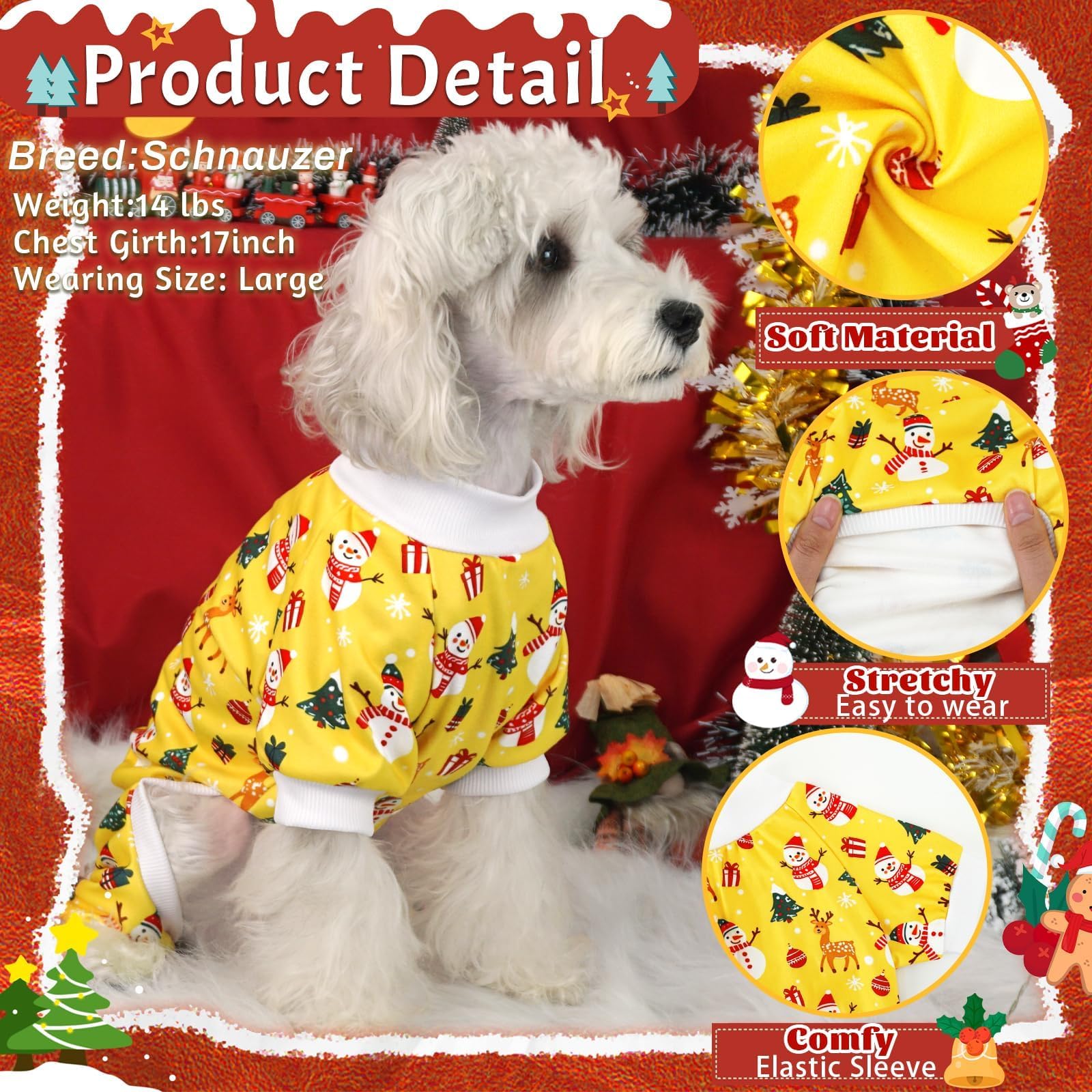 Xpudac 4 Pack Christmas Dog Pajamas Santa Pet Clothes Cute Reindeer Snowman Dog Pajamas For Small Medium Dogs(X-Small) 81-Hongba