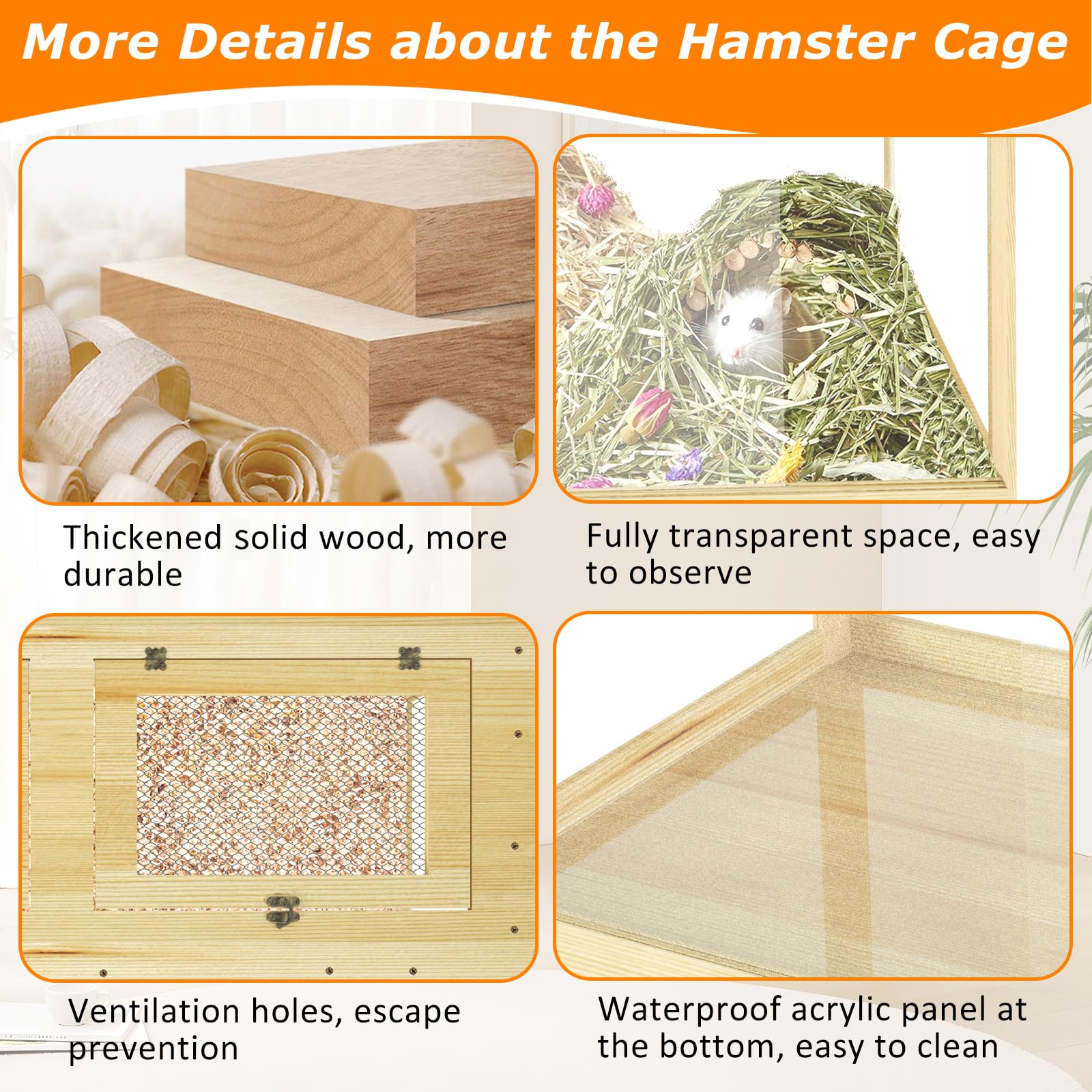 24'' Hamster Cage, Lockable Sliding Door Gerbil Cage, Dwarf Hamster Cage With Metal Mesh Roof, Mice And Small Animal Habitat, Ch