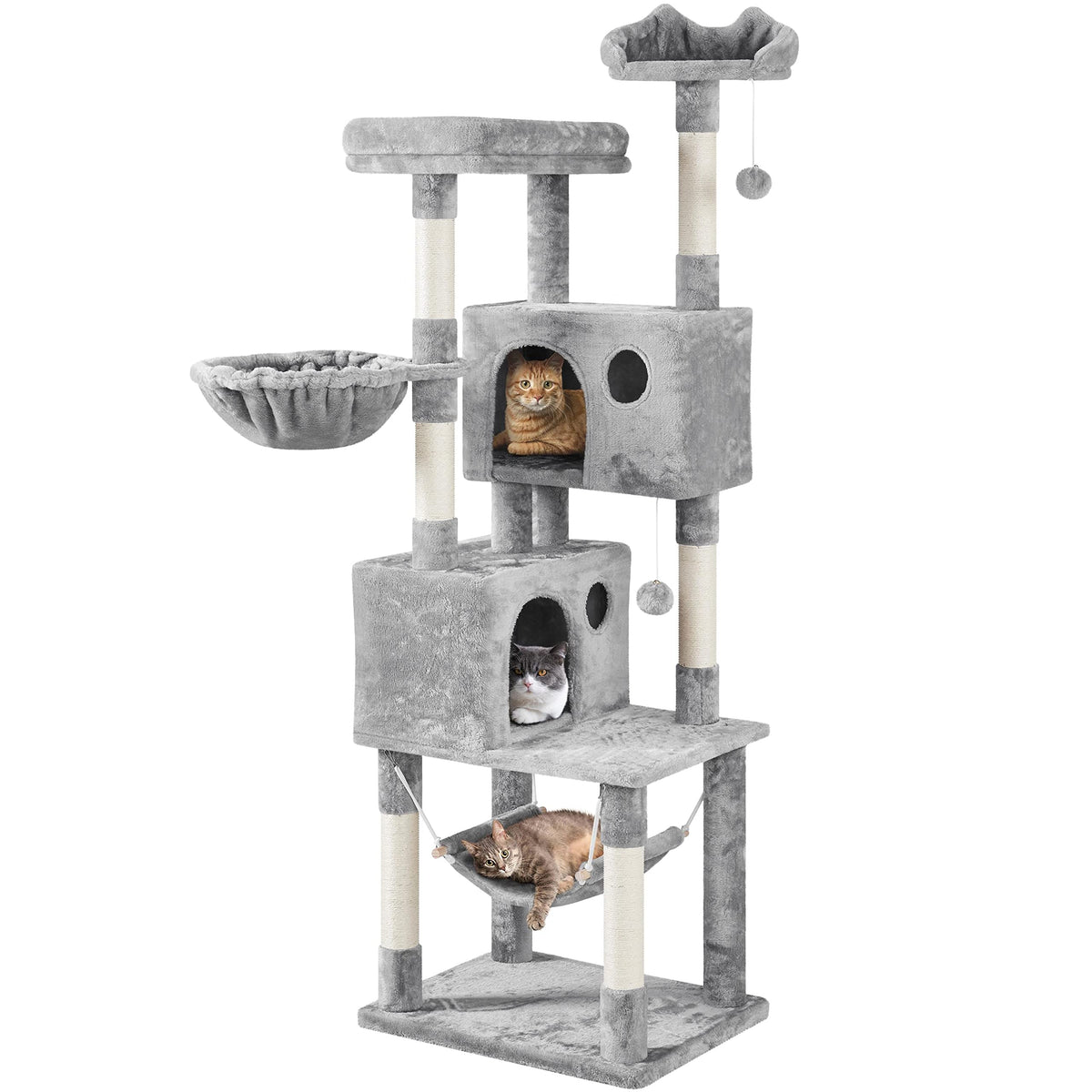 Yaheetech 73In Cat Tree Tower For Indoor Cats, Multi-Level Cat Activity Center With Scratching Posts Large Cat Condo With Funny Hammock For Kittens, Light Gray