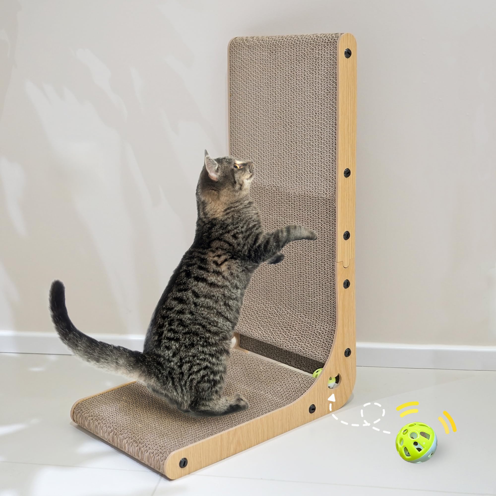 Petkaray Cat Scratcher, Cat Scratching Board, L Shape Cat Scratch Pad For Indoor Cats, Floor Mounted Scratching Cardboard With B
