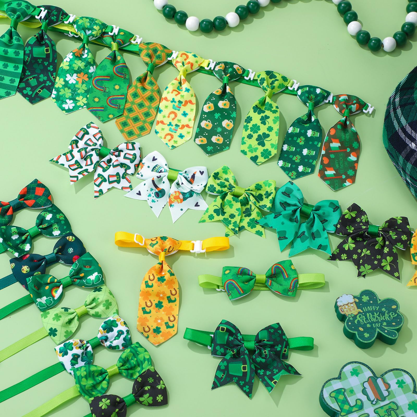 Reginary 100 Pieces St. Patrick'S Day Dog Bow Tie Collar Set Include 40 Dog Neckties, And 30 Puppy Bowties, 30 Collar Flowers, A