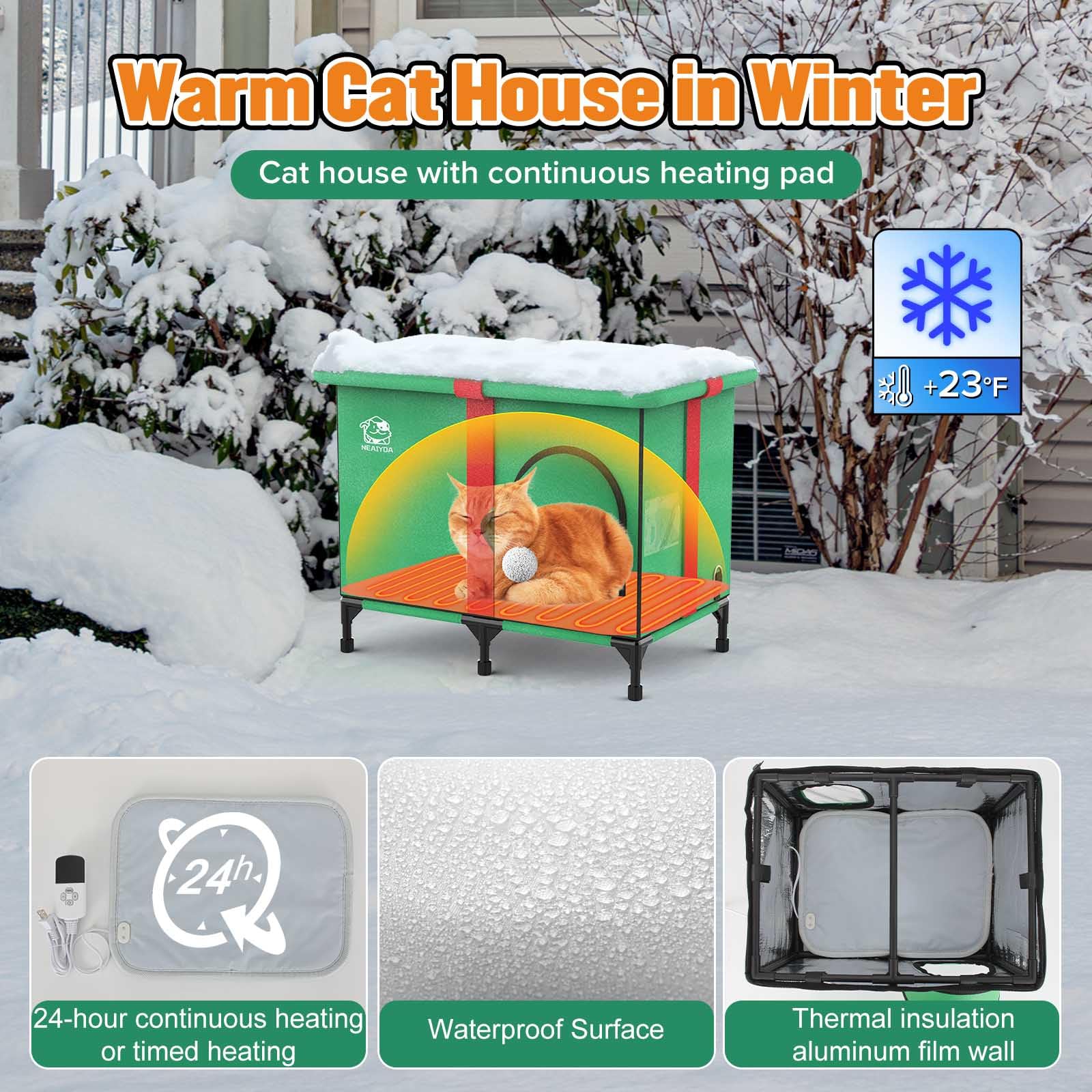 Neaiyda Outdoor Cat House, Weatherproof And Insulated Outside Cat Shelter With Heated Pad And Cooling Pad(4 Seasons Universal),G