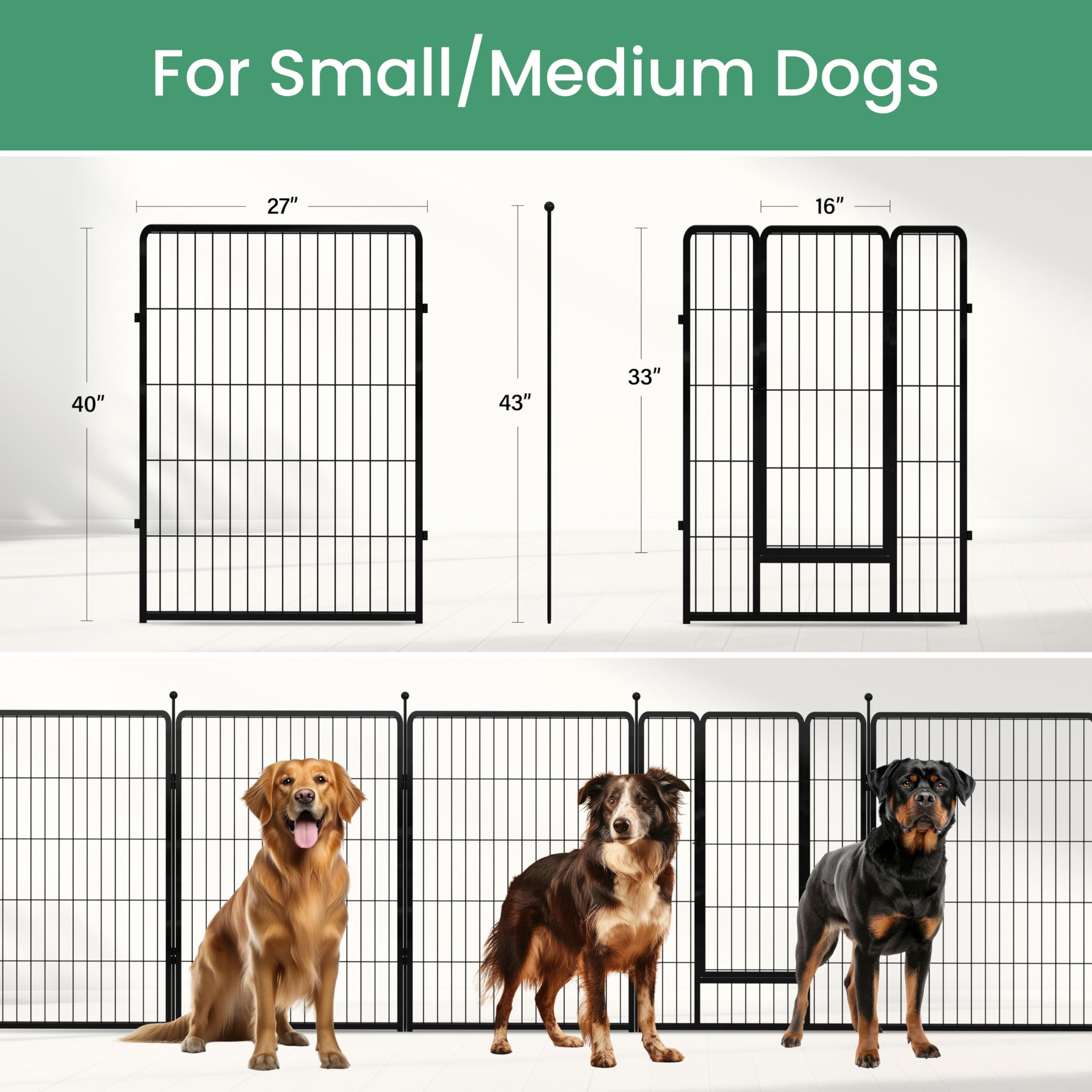 Simple Deluxe Dog Playpen, 40 Height 8 Panels Fence with Anti-Rust Coating, Metal Heavy Portable Foldable Dog Pen for Medium/Lar