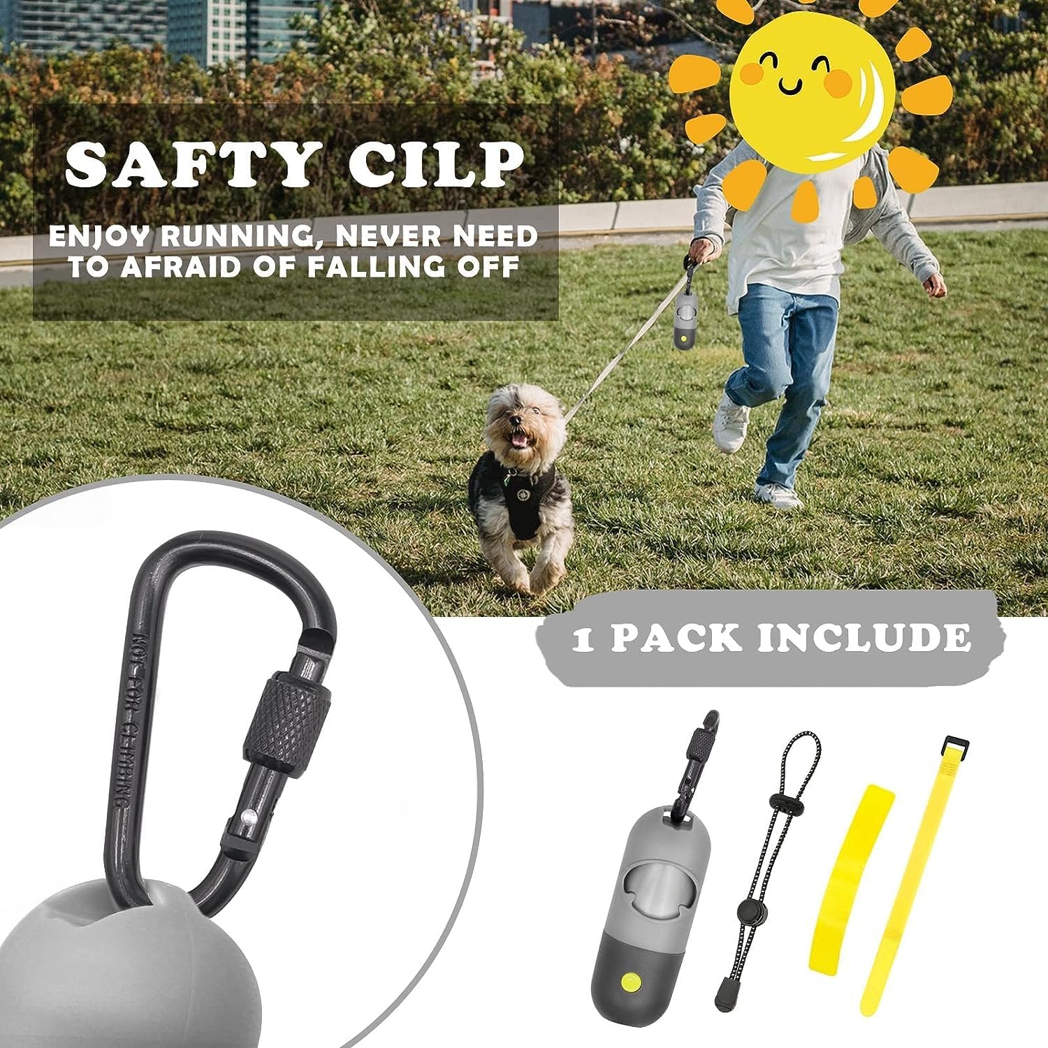Dog Poop Waste Bags Holder With Led Flashlight|Cute Doggie Poo Bags Dispenser For Pet Leash|Trash Waste Bags Carrier With Potty Clip Fastener Lr44 Button Cells Included (Grey, 2 Holder 30 Bags)