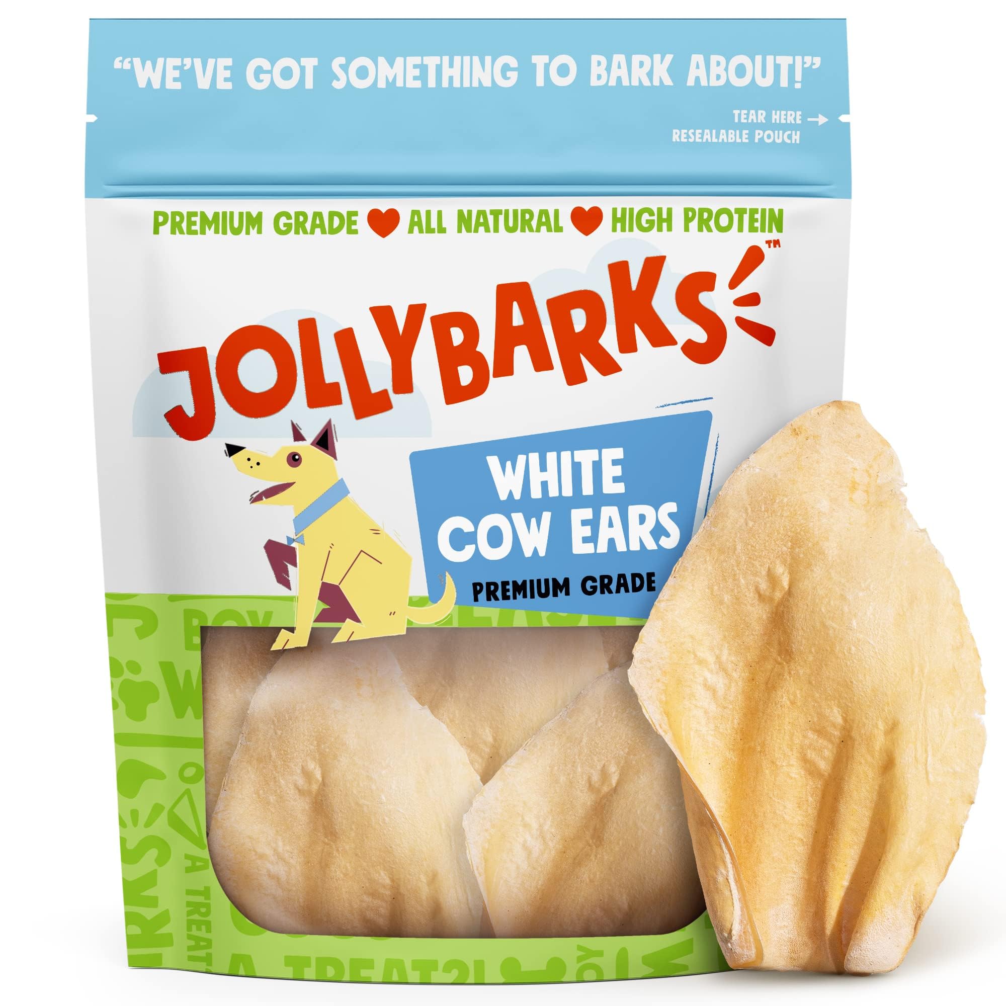 Jolly Barks Cow Ears for Dogs - High Protein, Single Ingredient Treats, 12 Count, White Cow Ears