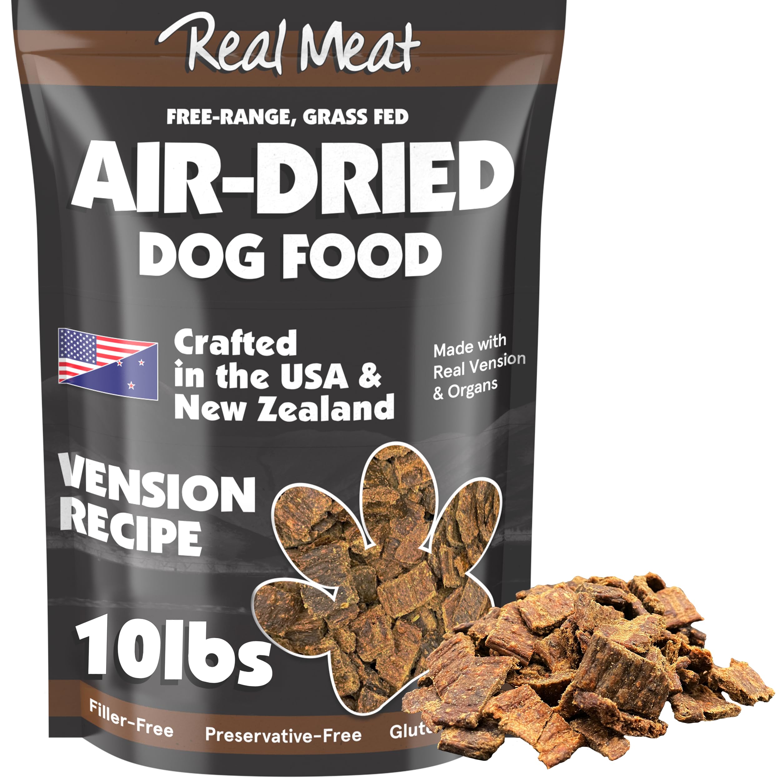 Real Meat Air Dried Dog Food w/Real Venison - Two 5lb Bags of USA-Crafted Grain-Free Real Meat Dog Food Sourced from Hormone-Fre
