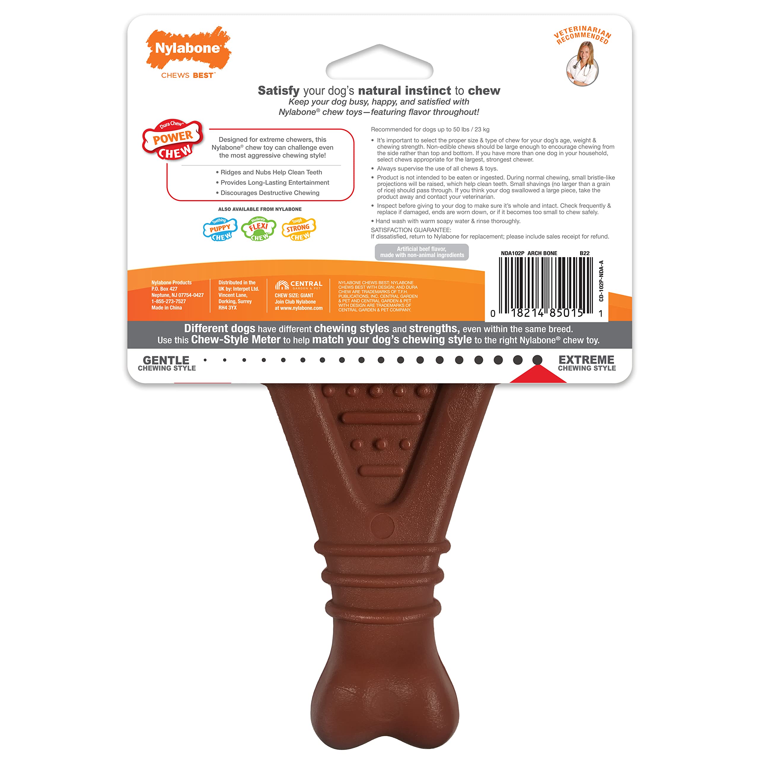 Nylabone Arch Bone Dental Power Chew Toy For Dogs, Dog Toys For Aggressive Chewers, Flavor, Large - Up To 50 Lbs, 1 Count