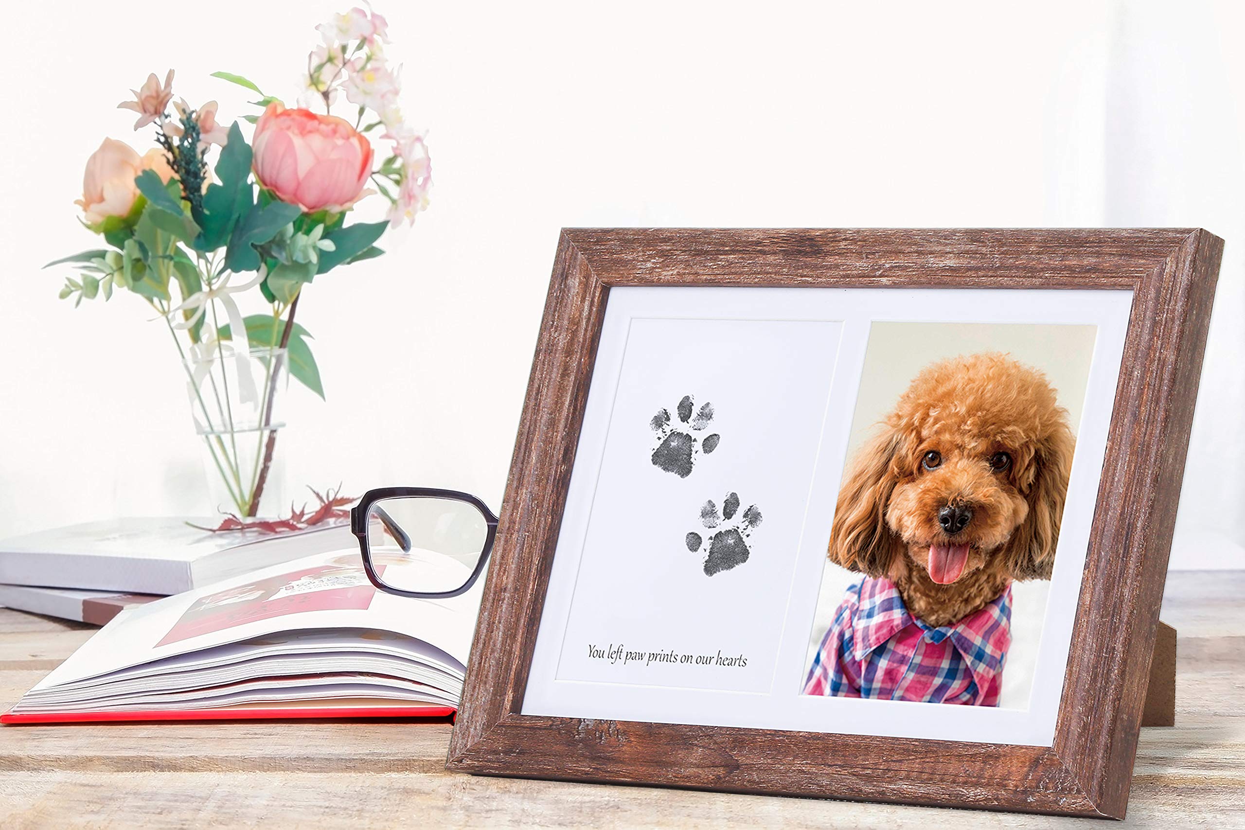 Kcrasan Paw Print Kit Dog Frame - Pet Memorial Picture Frame With Pawprints - Dog Or Cat Paw Print Kit, Pet Keepsake Picture Frame For Pet Love Dog Memorial Gifts For Paw Print Frame, Sympathy Gift