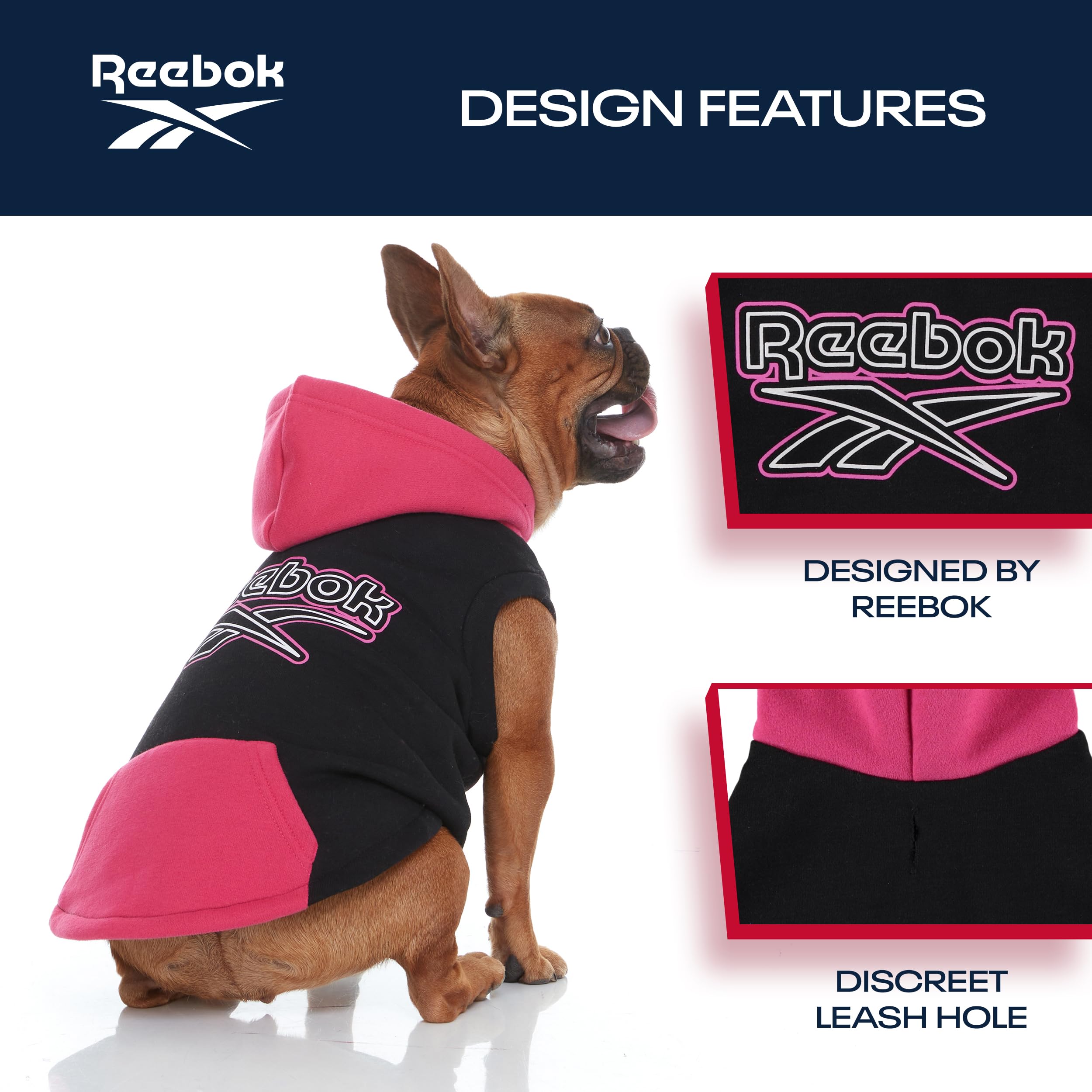 Reebok Fleece Dog Sweater Premium Pullover Hoodie With Leash Hole, Perfect For Small, Medium & Large Dogs Warm & Cozy Winter Swe