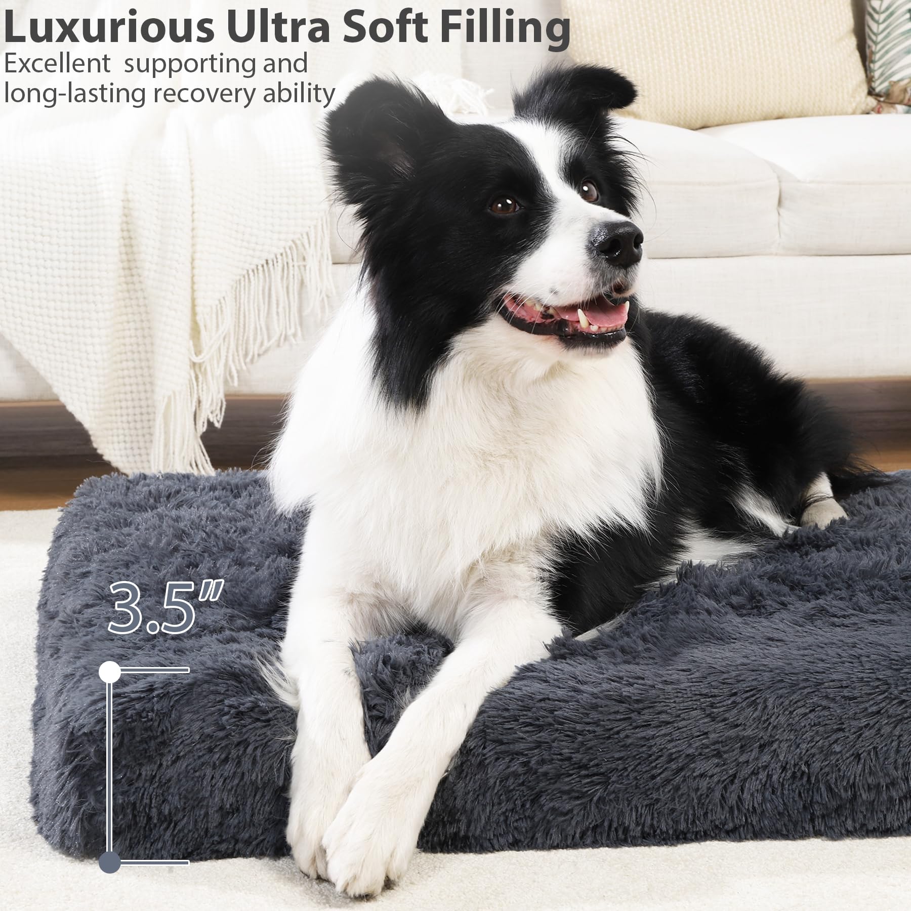 Champets Washable Dog Bed For Crate 35'X23', Dog Beds For Large Sized Dog, Waterproof Dog Beds For Large Dogs With Removable Washable Cover, Dog Crate Pet Bed For Large Dogs, Dark Grey