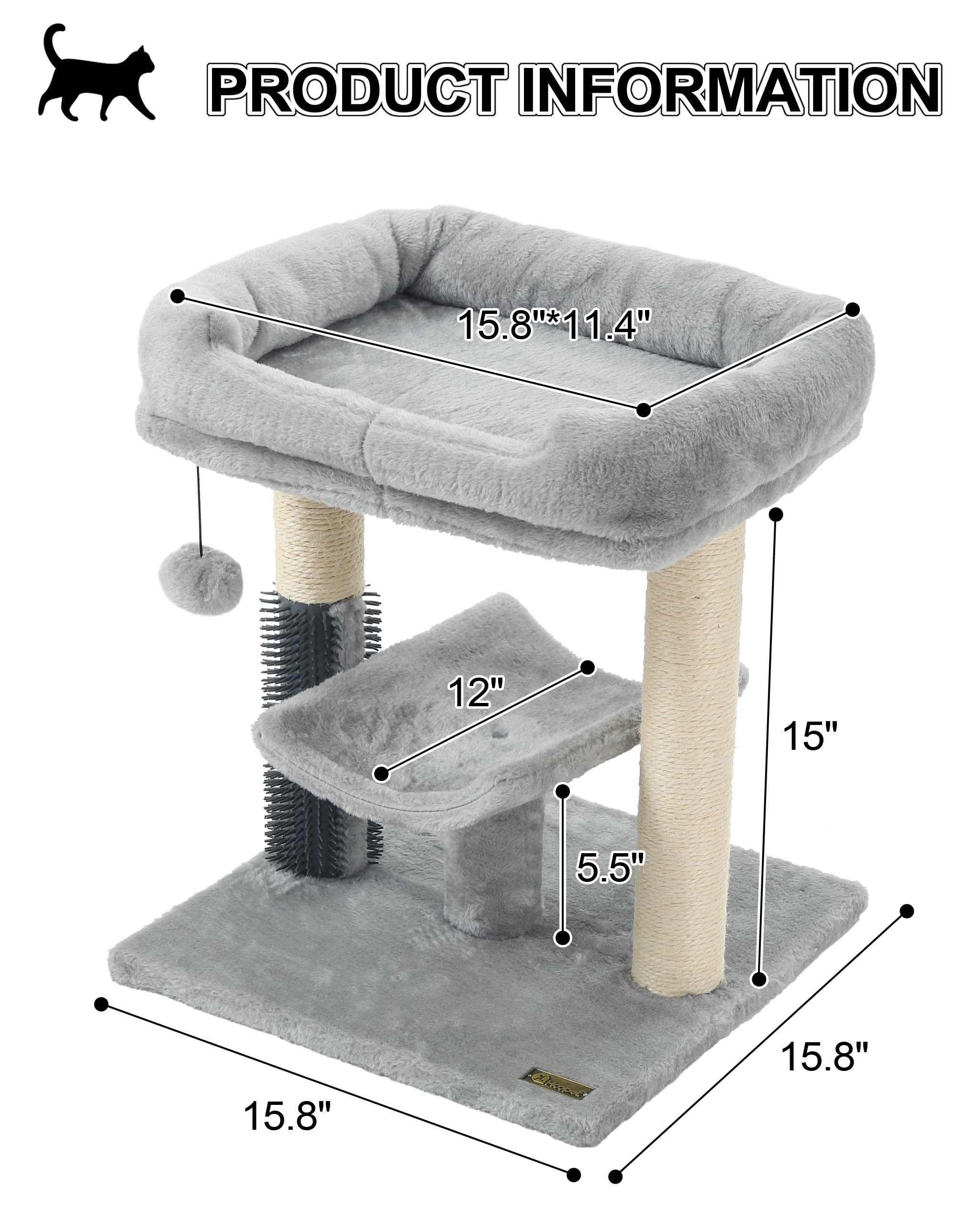 Hoopet Cat Tree Tower,Cat Scratching Post For Indoor Cats,Featuring With Super Cozy Perch,Cat Self Groomer And Interactive Dangling Ball Great For Kittens And Cats