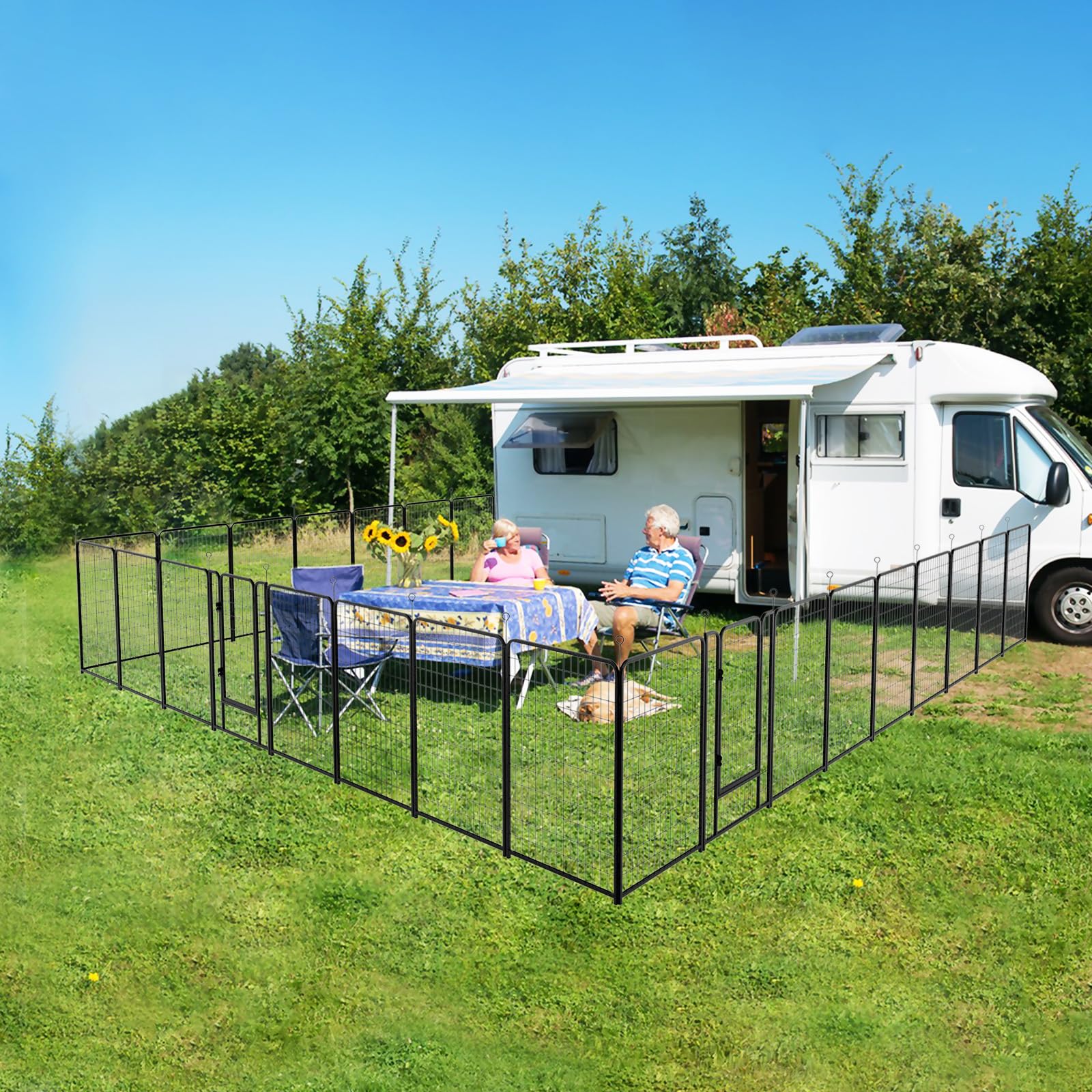 Kfvigoho Dog Playpen Outdoor Extra Wide 24 Panels Heavy Duty Dog Fence 50'' Height Anti-Rust With Doors Portable For Rv Camping