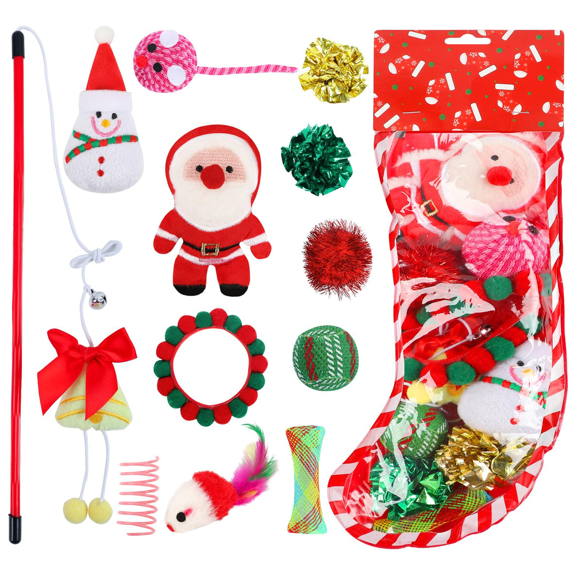 Yeghujar Christmas Stocking Cat Toys - 12Pcs Interactive Set For Cats With Squeaky Toys, Balls, Cat Teasers