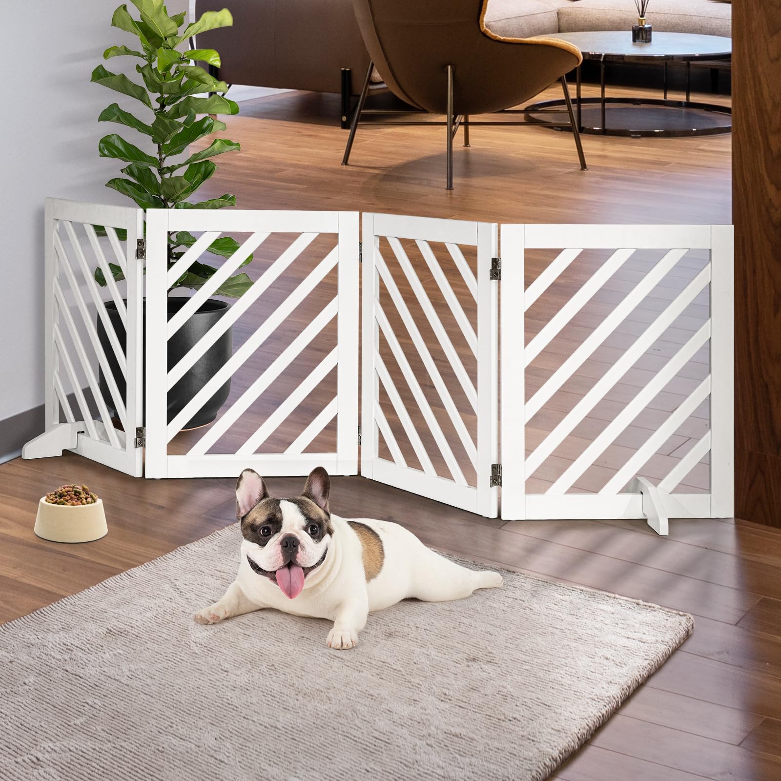Dcee Solid Acacia Wood Dog Gate, Freestanding Dog Gates Indoor Extra Wide 81 In, Foldable Pet Gate With 4 Panels & 2 Support Leg