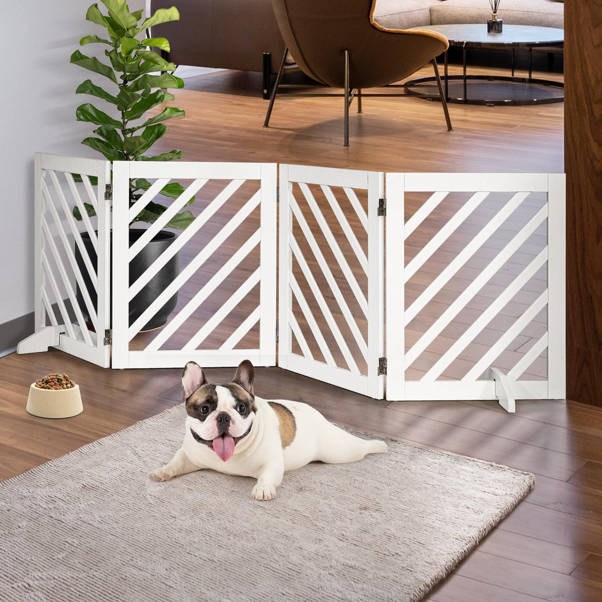 Dcee Solid Acacia Wood Dog Gate, Freestanding Dog Gates Indoor Extra Wide 81 In, Foldable Pet Gate With 4 Panels & 2 Support Leg