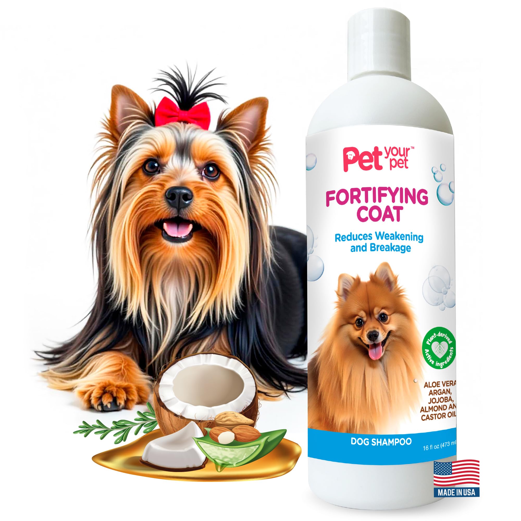 Pet Your Pet Natural Dog Shampoo For Coat Strength - Fortifying Formula With Argan, Jojoba Oil & Aloe Vera - Deodorizing & Moist