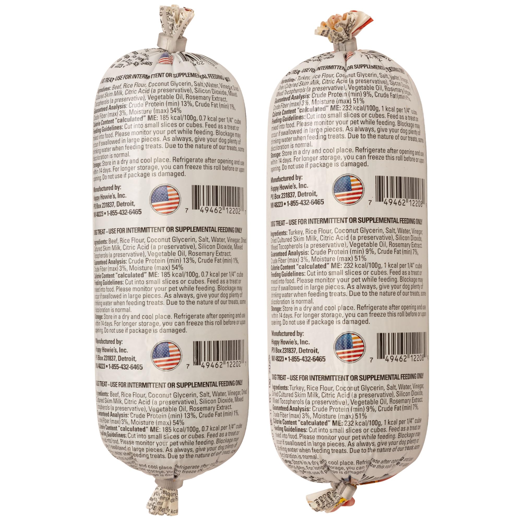 Happy Howies Soft Meat Roll Treat - Dog Food Rolls, High Protein, Natural Ingredients, for All Dogs, Made in USA - Beef, Turkey