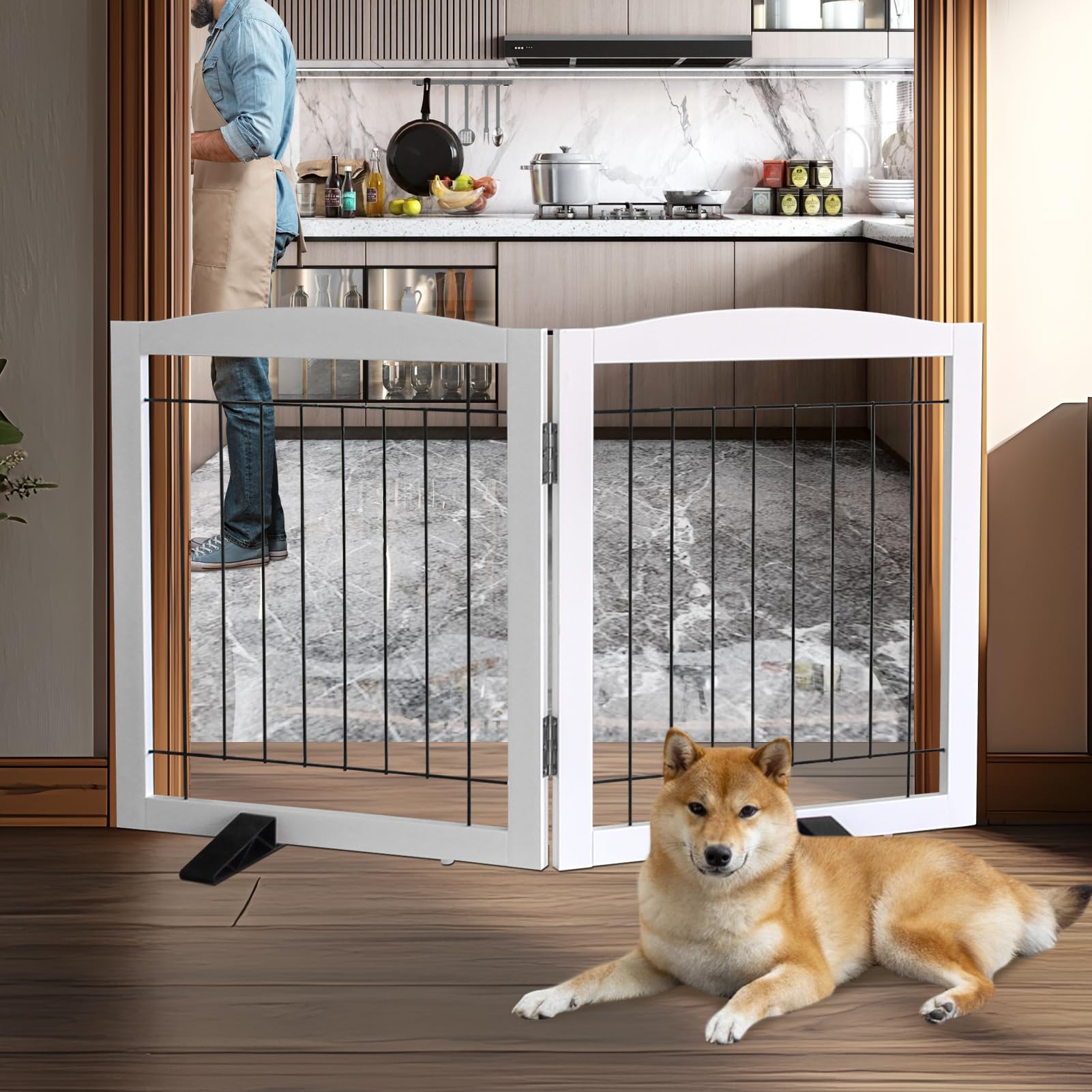 Dog Fence Indoor - 2-Panel Freestanding Dog Gate for Doorways, Hallways, House or Stairs -40x24-Inch Retractable Foldable Expand