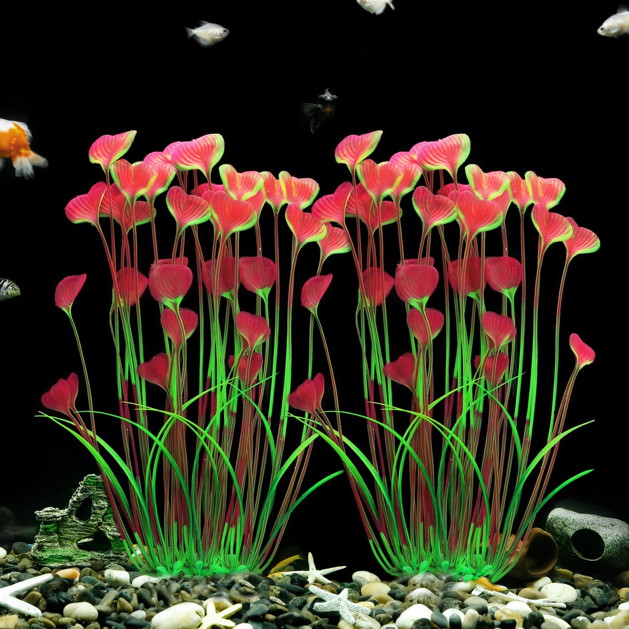 MyLifeUNIT Aquarium Plants, 2 Pack Tall Plastic Plants for Fish Tank Decorations, 15.75 Inches (Pink)