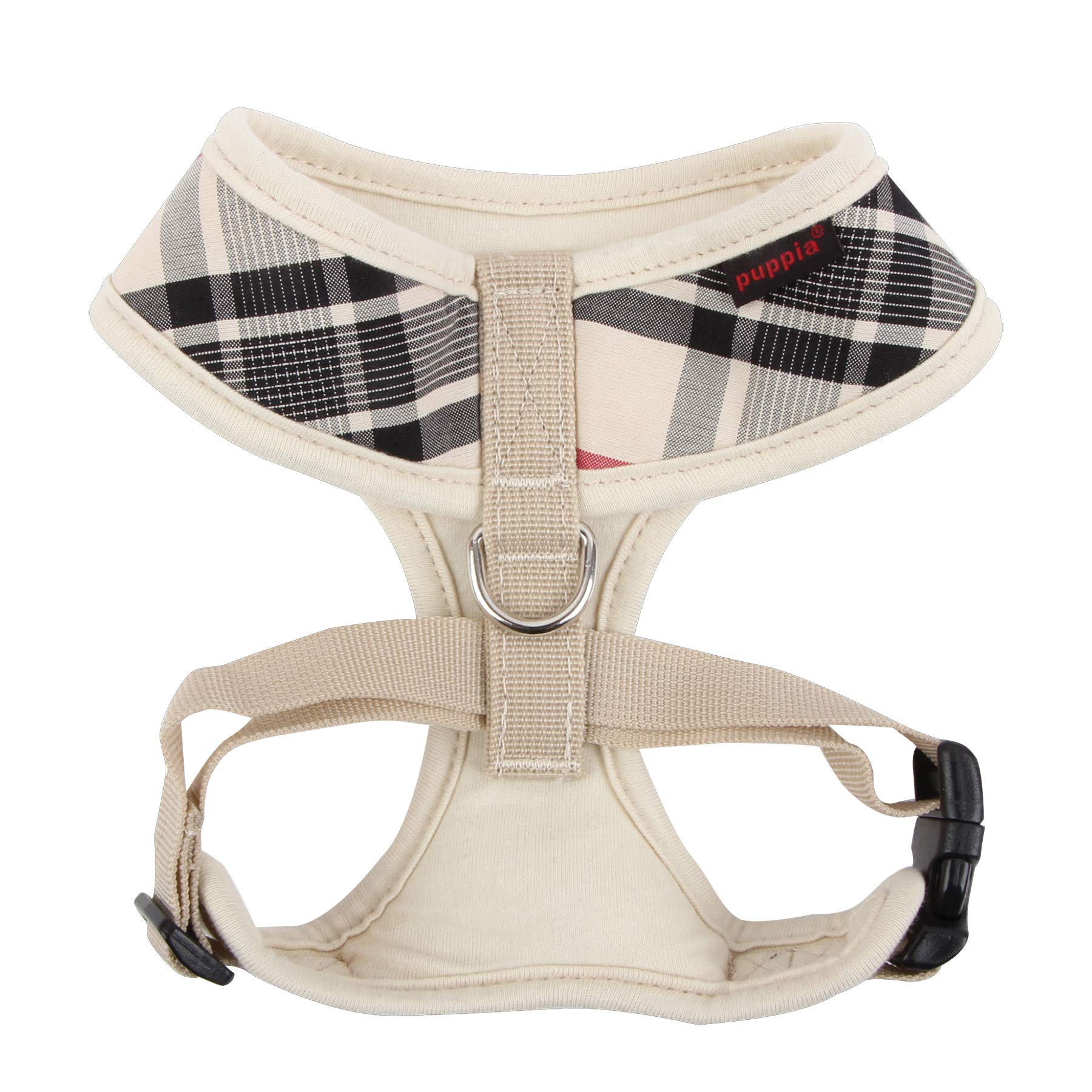 Puppia Junior Over-The-Head Dog Harness Checkered Pattern No Choke No Pull Adjustable Chest Belt Walking Training For Small And Medium Dog, Medium, Beige
