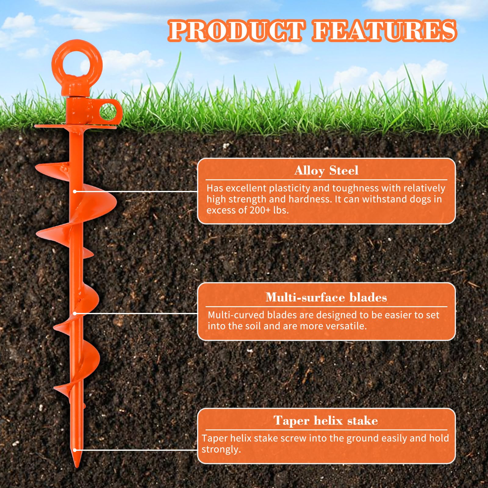 Safetect Dog Tie Out Stake Heavy Duty Dog Stake For Large Dogs Up To 210 Lbs 360 Swivel Dog Stakes For Outside Camping Gear Beac