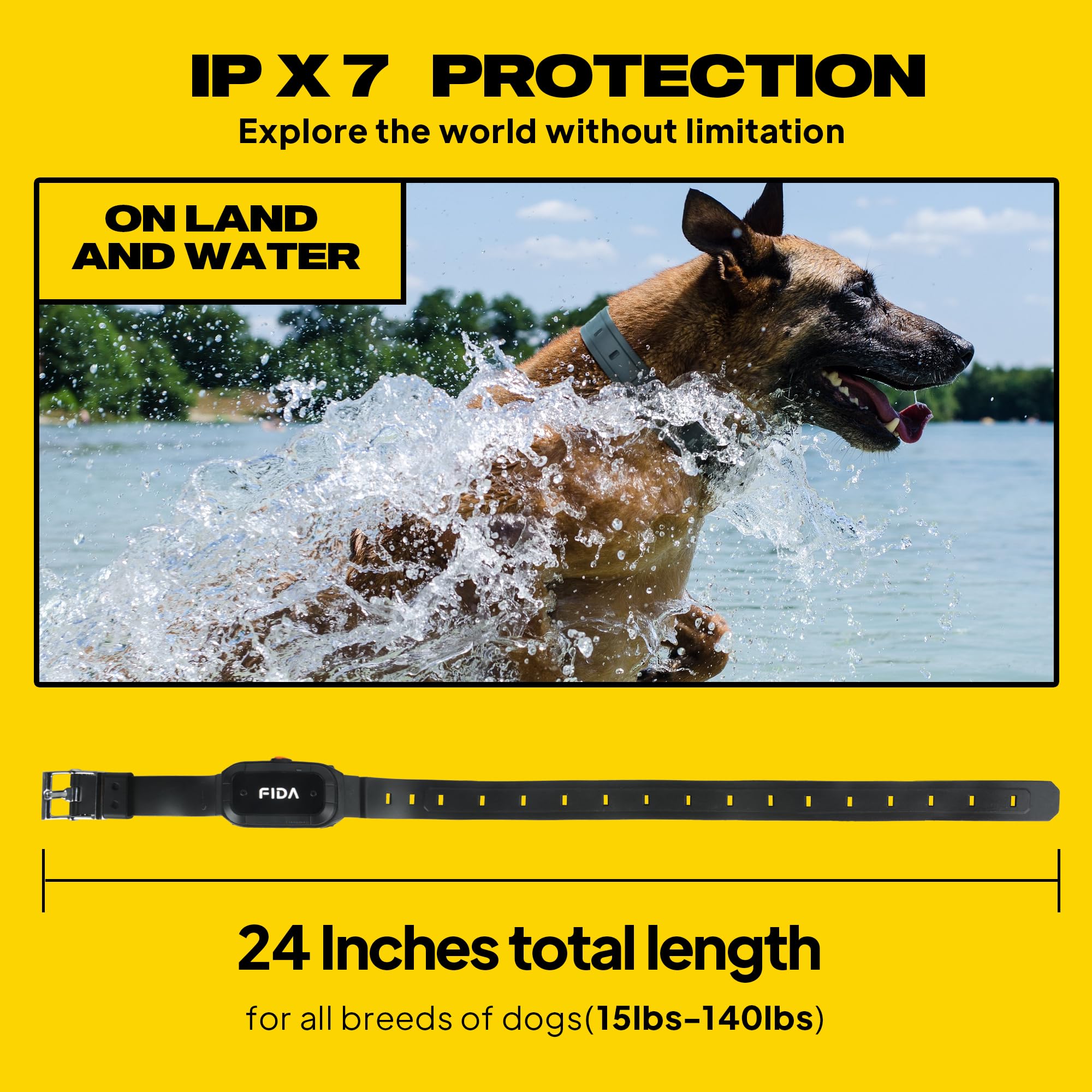 Fida Dog Shock Collar With Remote 3/4 Mile Range E Collar For Dogs Training, Ipx7 Waterproof Rechargeable Dog Training Collar Fo