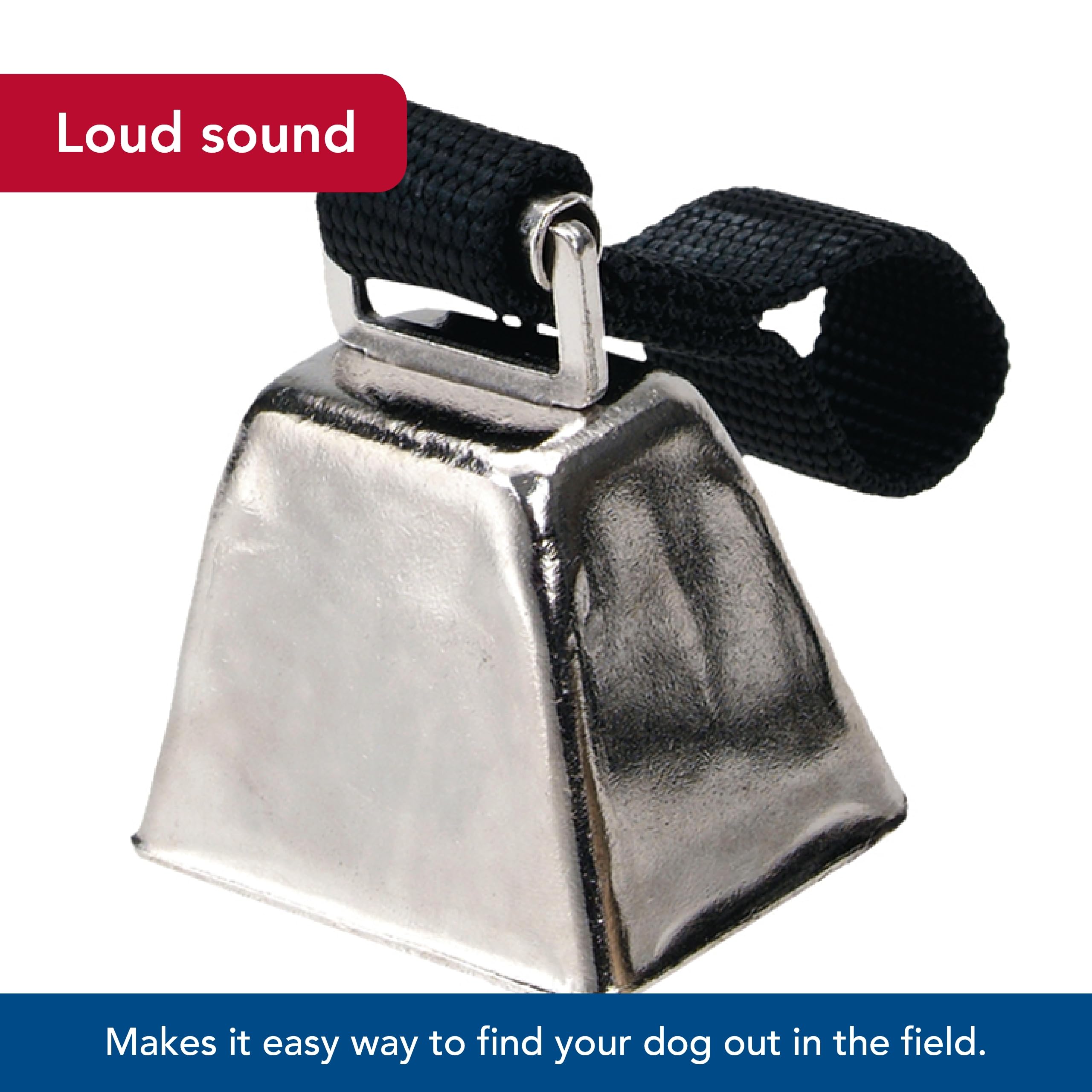 Water & Woods Nickel Cow Bell for Dogs by Coastal Pet - Durable Noise Maker - Easy Attachment - Nickel-Plated Material with Nylo