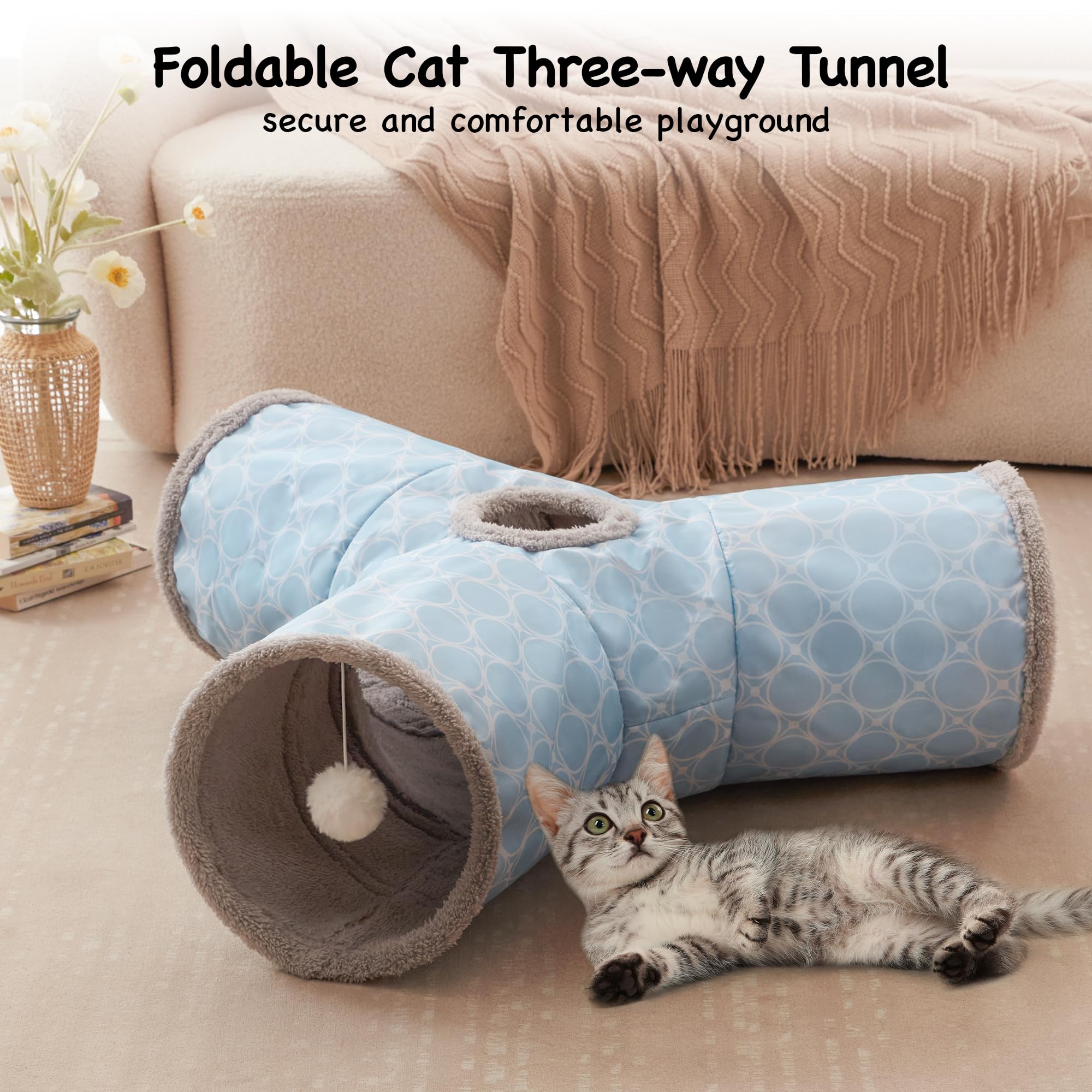 Tempcore Pet Cat Tunnel Tube Toys 3 Way Collapsible, Cat Tunnels For Indoor Cats Fleece-Lined In For Warmth,Kitty Tunnel Bored C