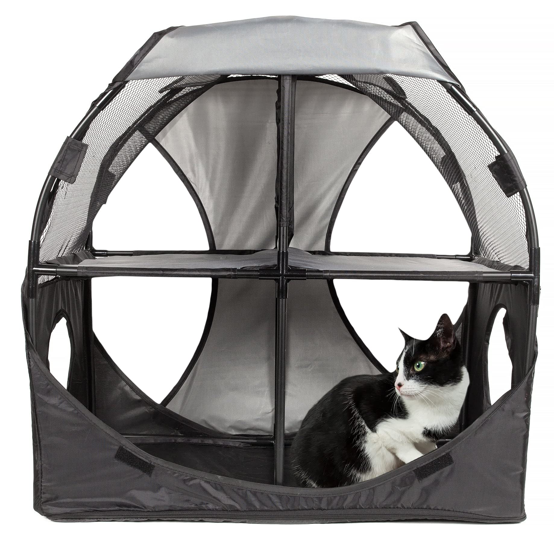 Pet Life Collapsible Soft Folding Pet Cat House, Grey/Black
