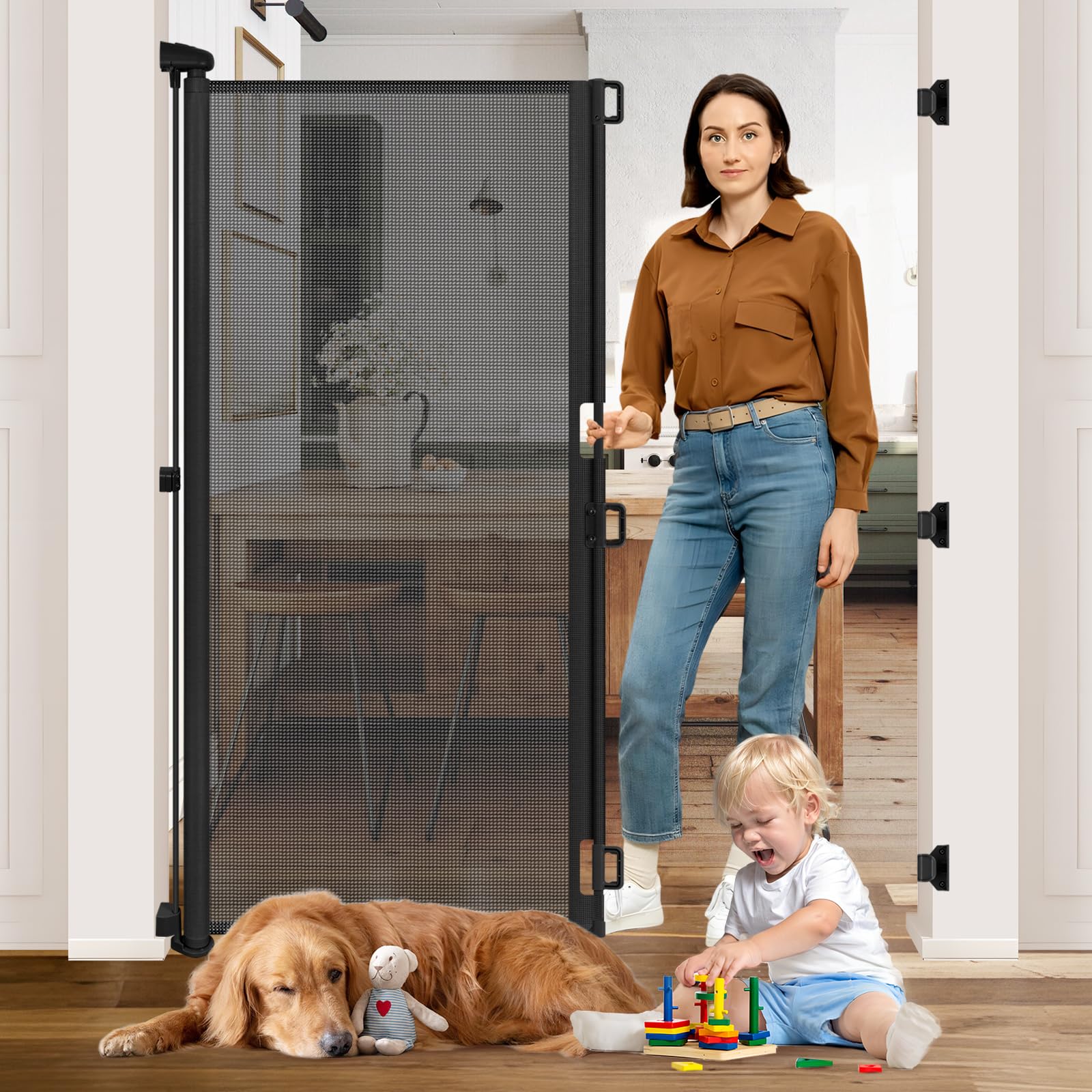 65    Extra Tall Dog Gates for Doorways 55    Wide Retractable Baby Gates for Dogs Mesh Baby Gate Retractable Dog Gate Outdoor G