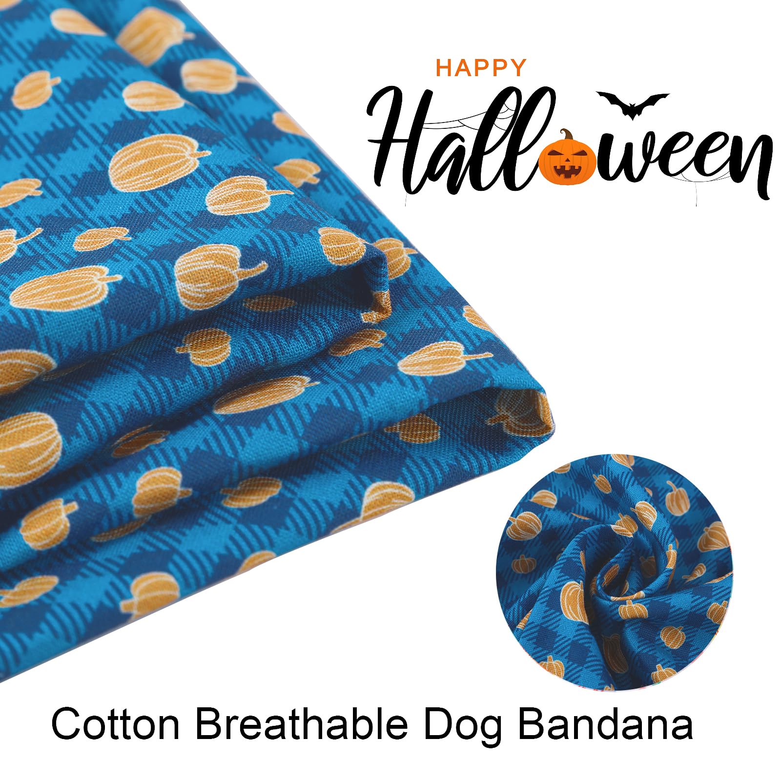 Aring Pet Halloween Dog Bandana, Cotton Pumpkin Dog Bandanas, Soft Comfortable Halloween Plaid Pet Scarf Dog Triangle Bibs For Small To Large Dogs And Cats