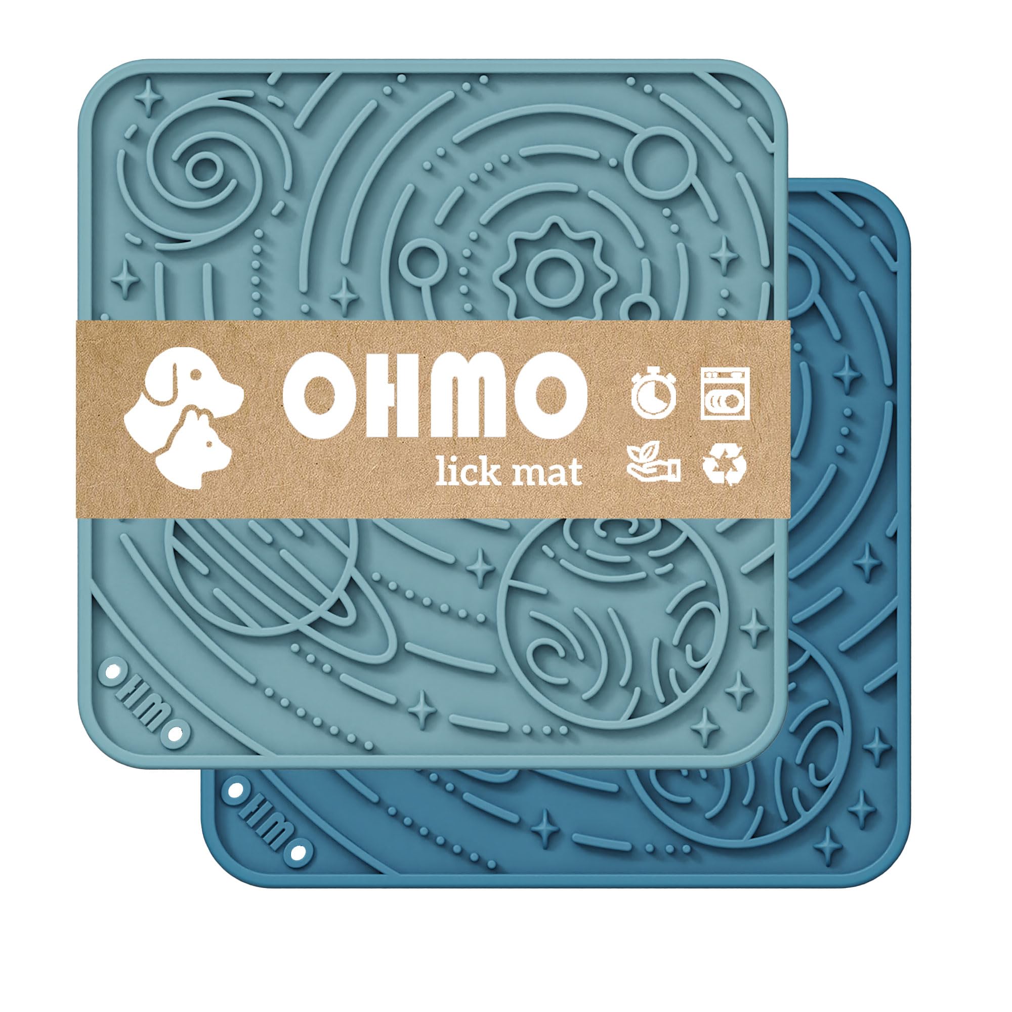 Ohmo Lick Mat For Dogs And Cats(Small, Dark&Light Blue, 2Pcs) Enrichment Accessories Toy Space Star Easy Clean Pet Slow Feeder/S