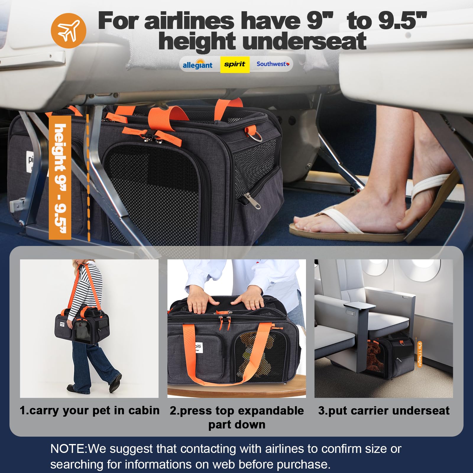 Pidipiti 19X13X9 Tsa Approved Top Expandable Pet Carrier For Small Dog Puppy Cat Up To 12-15 Lbs Weight And 18.5'' Length, For S