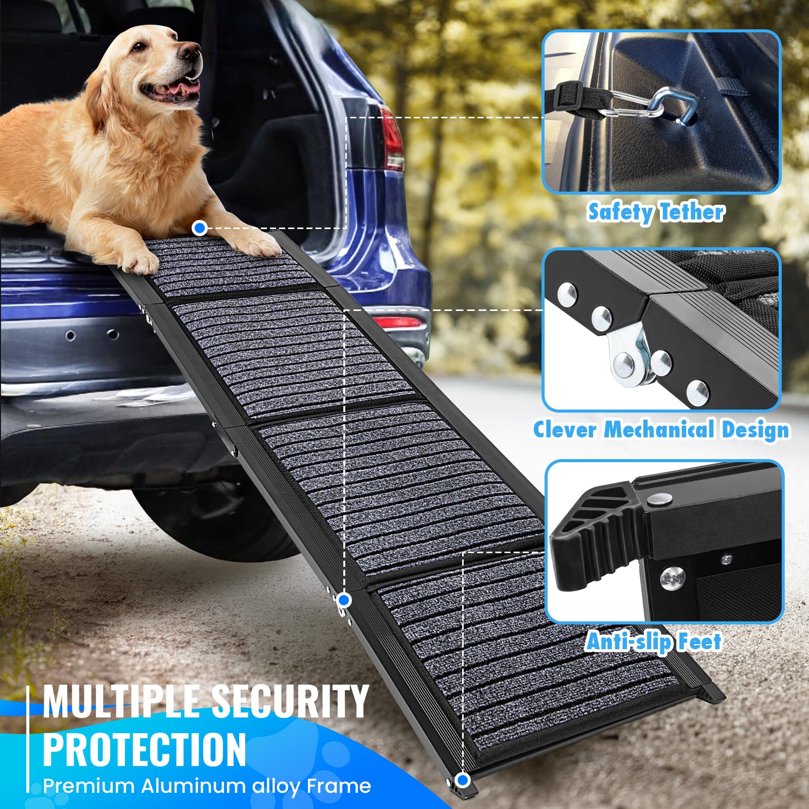 Dog Ramp For Car, Folding Dog Ramp, 63''X17'' Car Ramp For Dogs, Dog Ramps For Large Dogs Suv, Car Dog Ramp With Non-Slip Rug Su