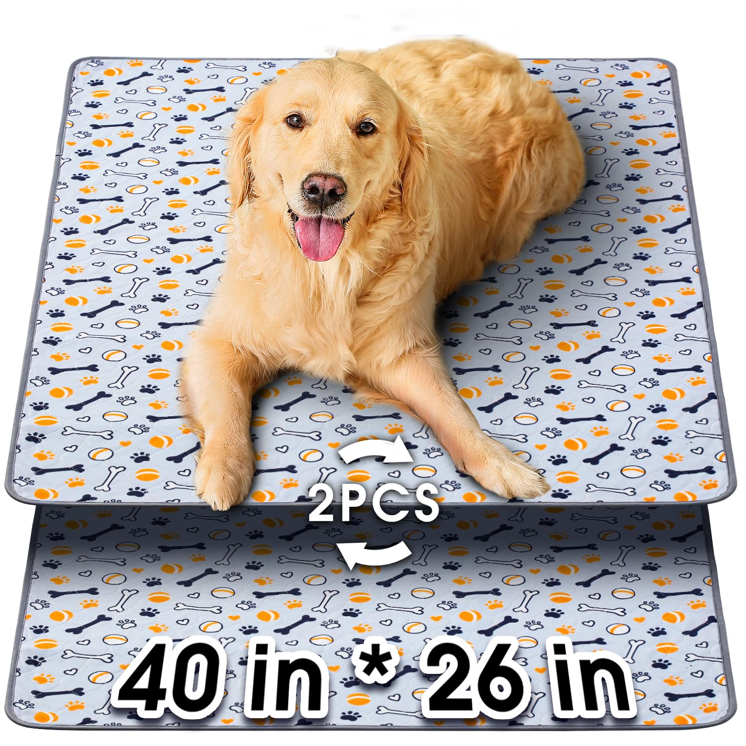 Hompet Washable Pee Pads For Dogs, 40''X26'', 2-Pack Thick Heavy Absorbency Reusable Pee Pads Prevent Leakage Non-Slip, Pet Trai