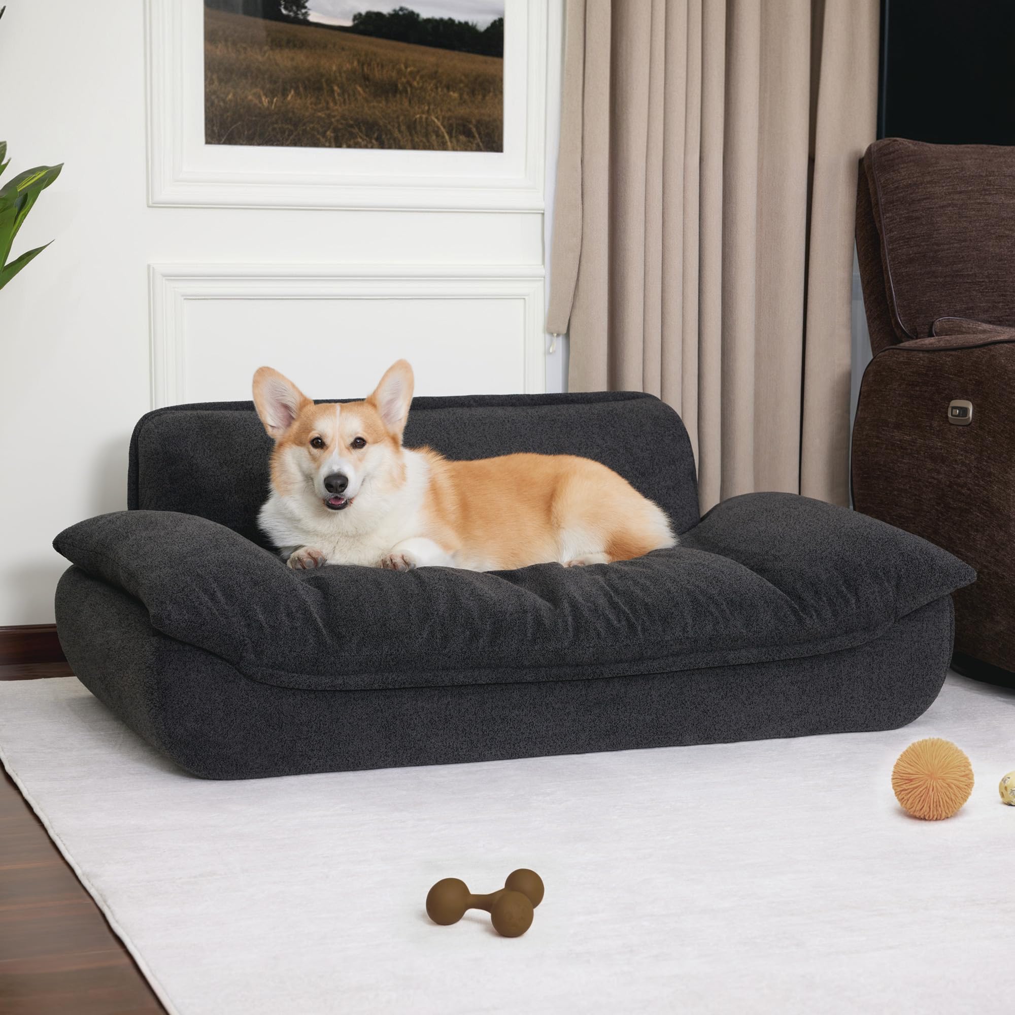 Lovupet Dog Couch for Large Breed, Fabric Dog Sofa Bed with Anti-Slip Bottom, PS215 (Black)