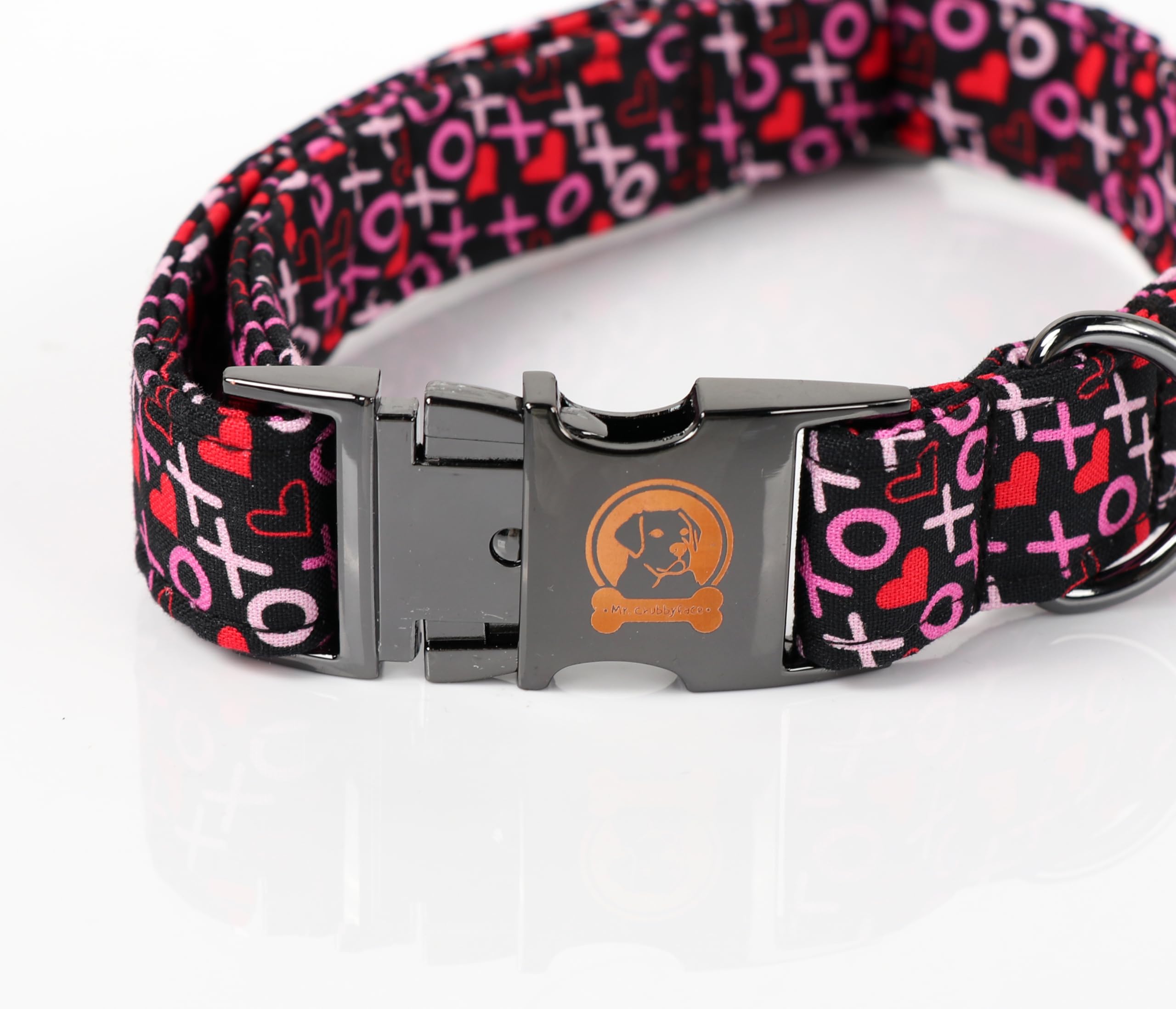 Mr. Chubbyface Valentine'S Dog Collar With Bowtie, Xoxo Red Heart Dog Collar With Metal Buckle, Cute Adjustable Boy Girl Female
